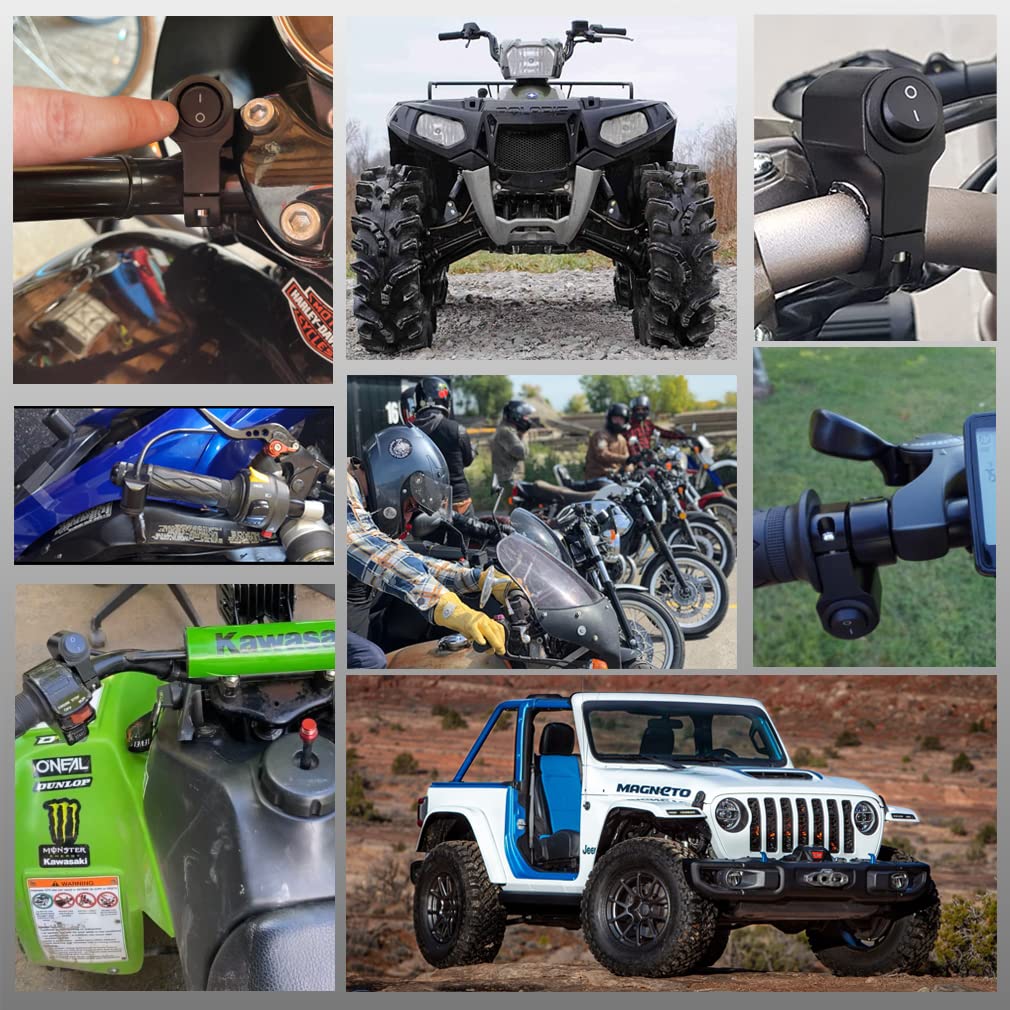 Autqva Handlebar Switch 7/8'' For Motorcycle, On-Off-On Light Switch With Black Push Button And Solid Aluminium Alloy Base, 12V