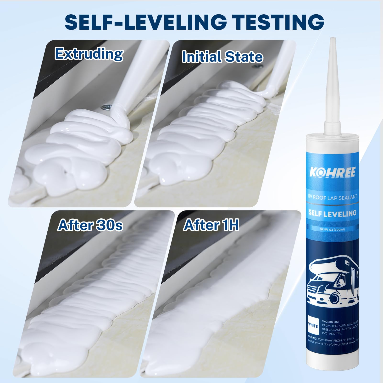 Kohree RV Roof Sealant 1 Pack, Self-Leveling Lap Sealant White, RV Caulking Exterior for RV Roofs, Maintenance, Repair