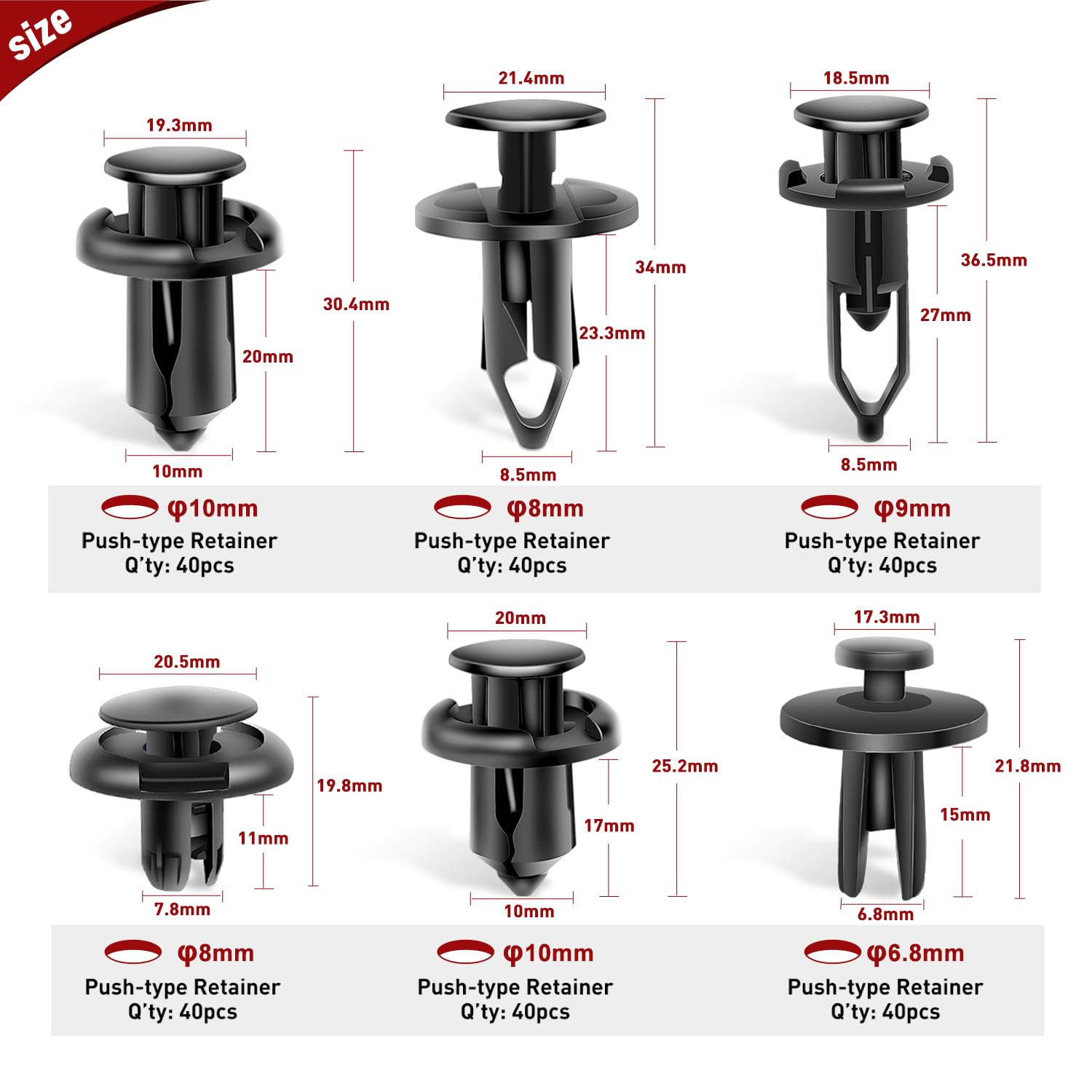 Nilight 120Pcs Car Retainer 6.3Mm 8Mm 9Mm 10Mm Expansion Screws Replacement Kit Bumper Push Rivet Clips For Honda Acura Gm Chrys