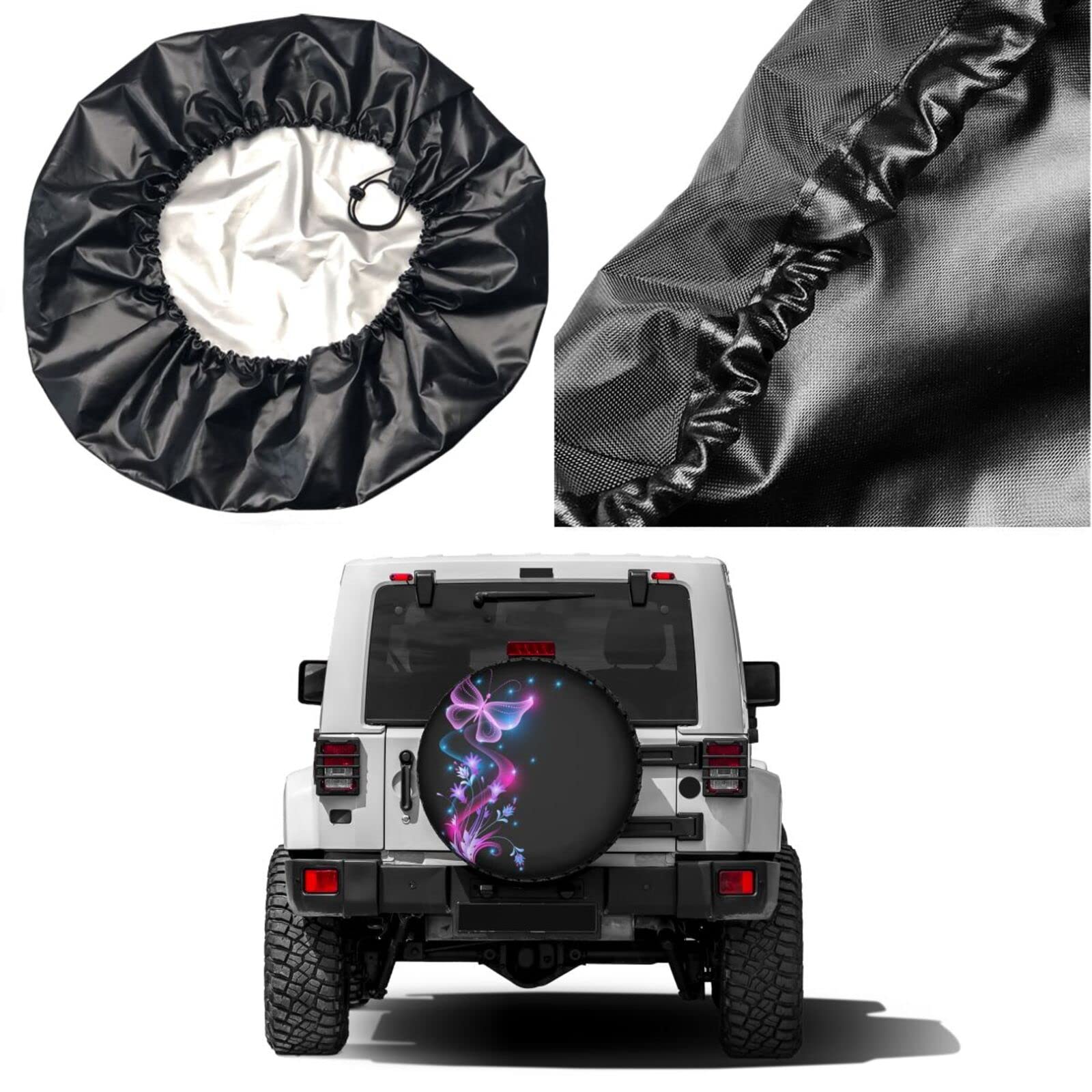 Dujiea Flowers Stars and Butterfly Spare Tire Cover, Universal Wheel Tire Cover Dust-Proof Tire Protectors for Trailer Rv Van SU