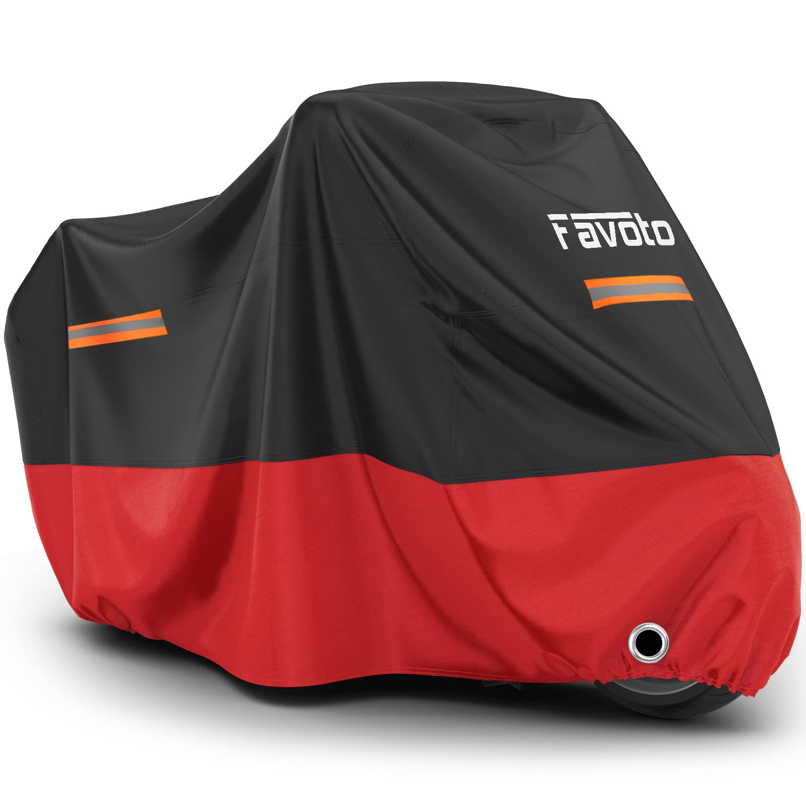 Favoto Motorcycle Cover 104 Inches Length All Season Universal Weather Waterproof Sun Outdoor Protection Durable Night Reflector With Lock-Holes & Storage Bag Motorbike Vehicle Cover, Red