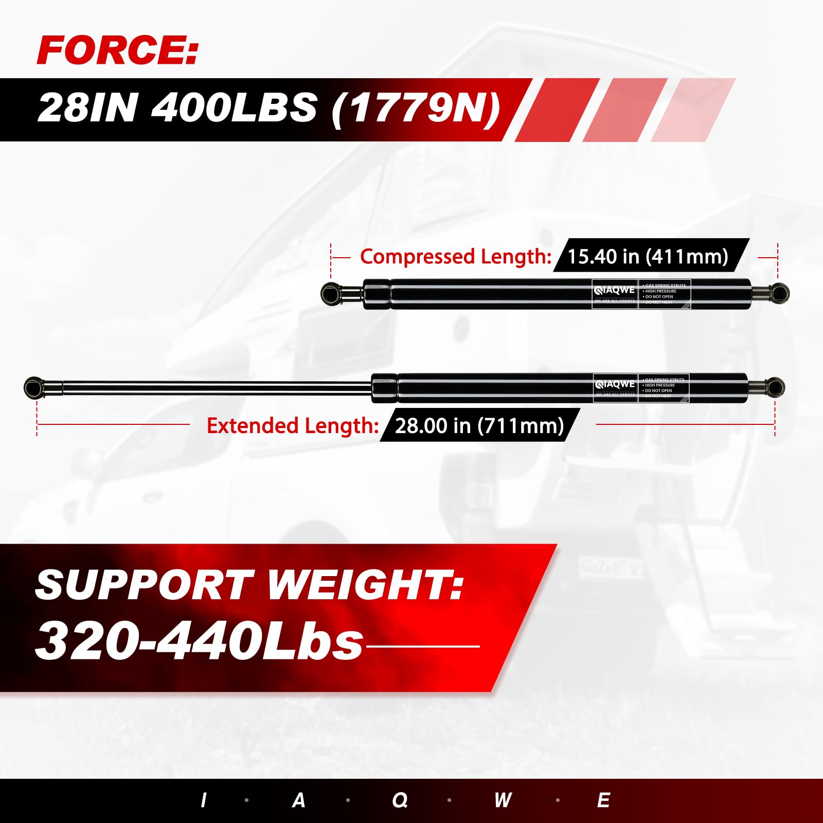 Iaqwe 28Inch 400Lb/1779N Gas Struts Spring Lift Support Shocks For Heavy Duty Tonneau Cover Trailer Are Truck Cap Murphy Bed Rv
