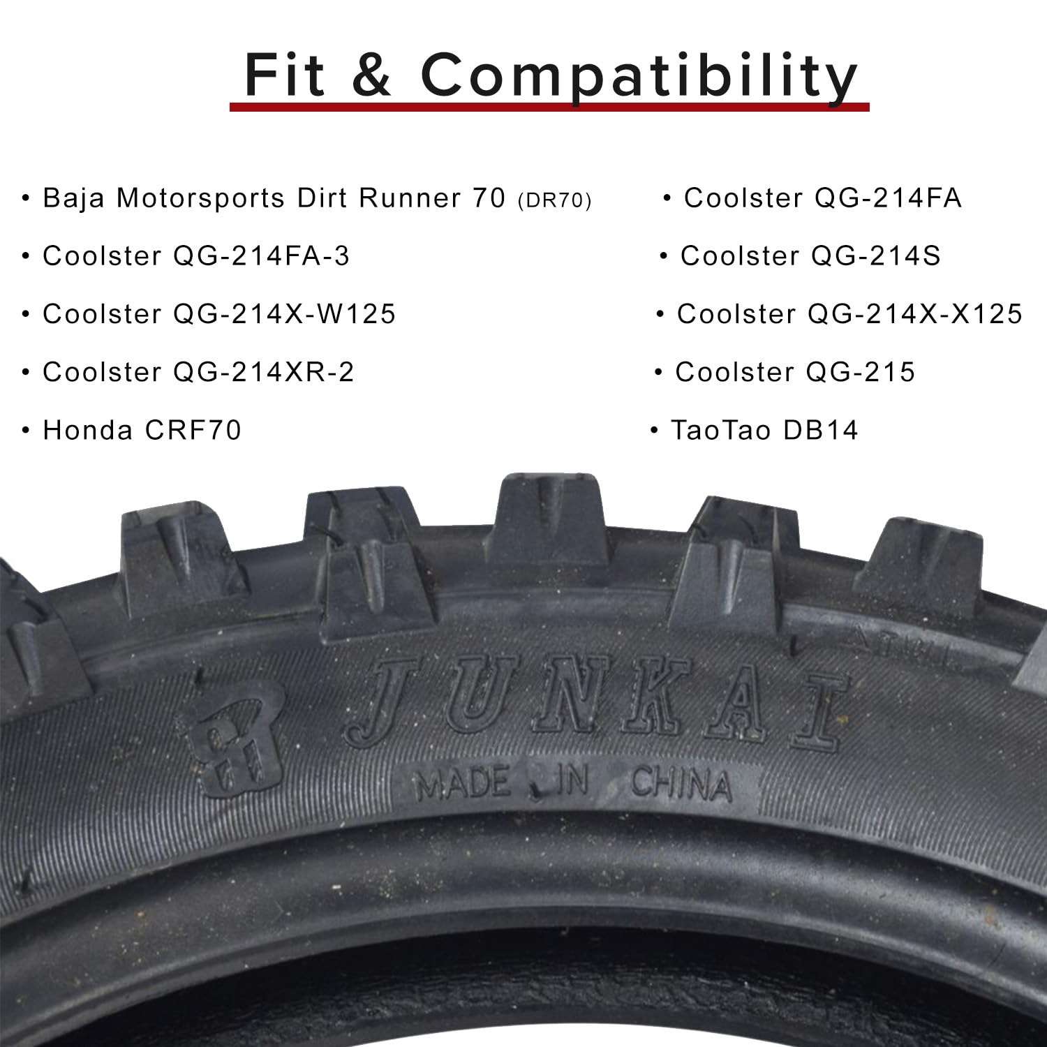 Alveytech 3.00-12 (80/100-12) Knobby Jk620 Tread Tire - Fits The Baja Dirt Runner 70 (Dr70), Coolster (Qg-214Fa), Honda Crf70, Yamaha And Taotao Db14, Off Road Pit Bike/Motorcycle Tires