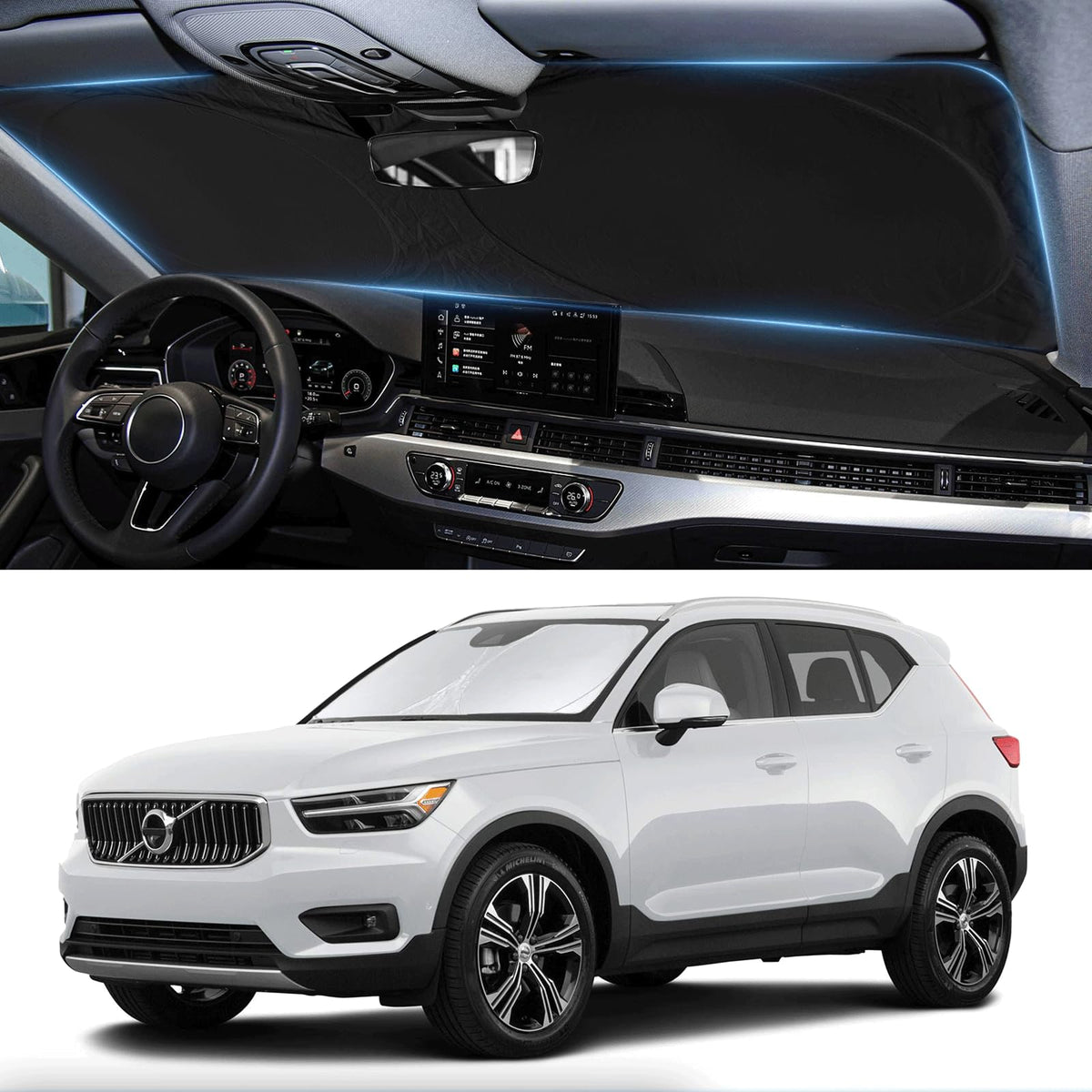 Custom Fit Xc40 Windshield Sunshade For 2019-2024 2025 Volvo Xc40 Accessories Front Window Shield 210T Silver Coating Cover For