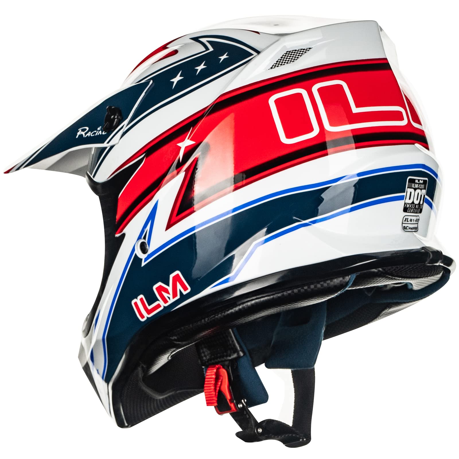 ILM Adult Dirt Bike Helmets Motocross ATV Dirtbike BMX MX Offroad Full Face Motorcycle Helmet, DOT Approved Model 128S (Red Blue