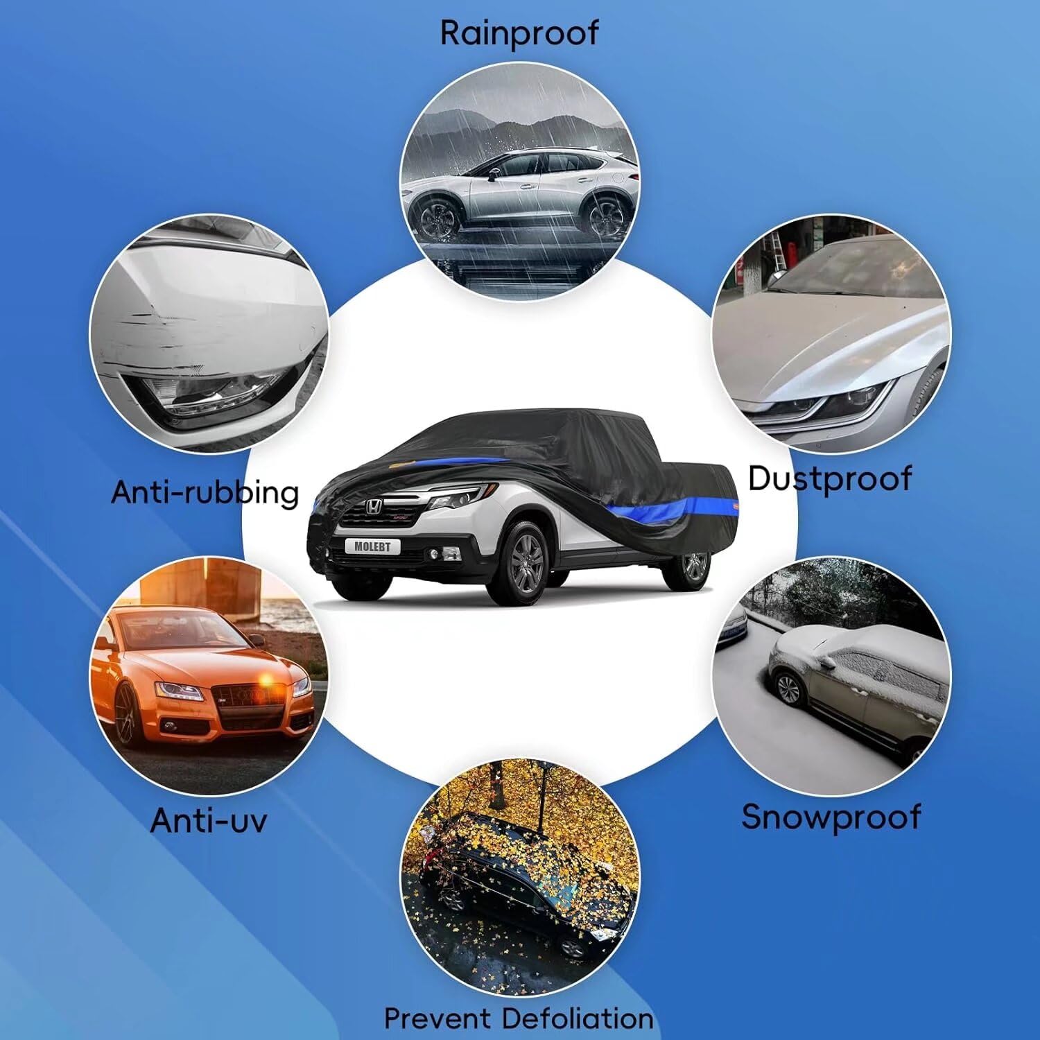 Molebt Pickup Truck Cover Waterproof All Weather, Full Exterior Truck Car Covers Snow Sun Protection, Fit Toyota Tacoma/Tundra,