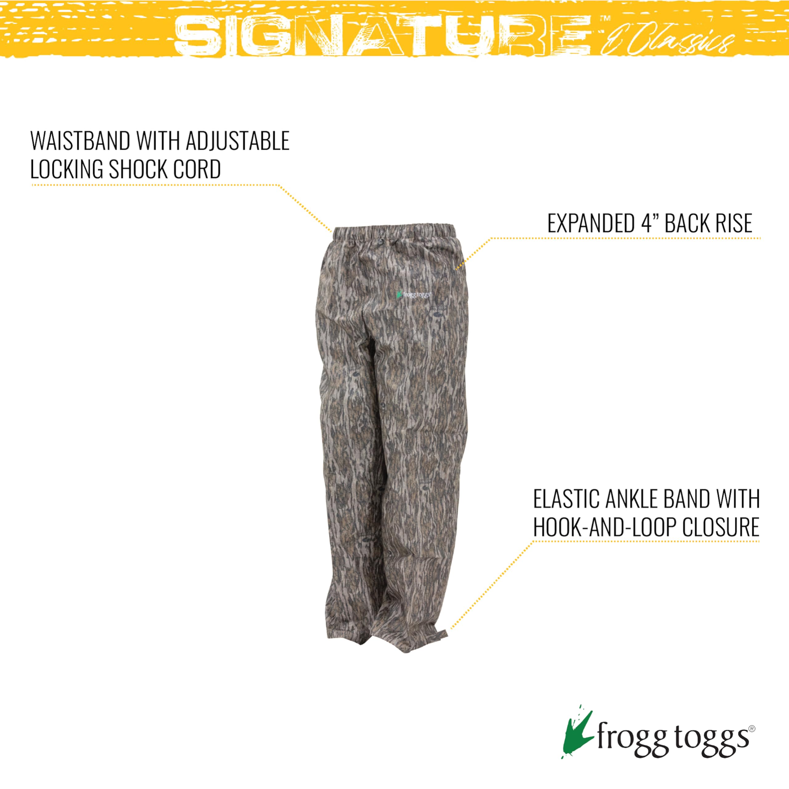 Frogg Toggs Mens Classic Pro Action Waterproof Breathable Rain Pants, Mossy Oak Bottomland, Large Us