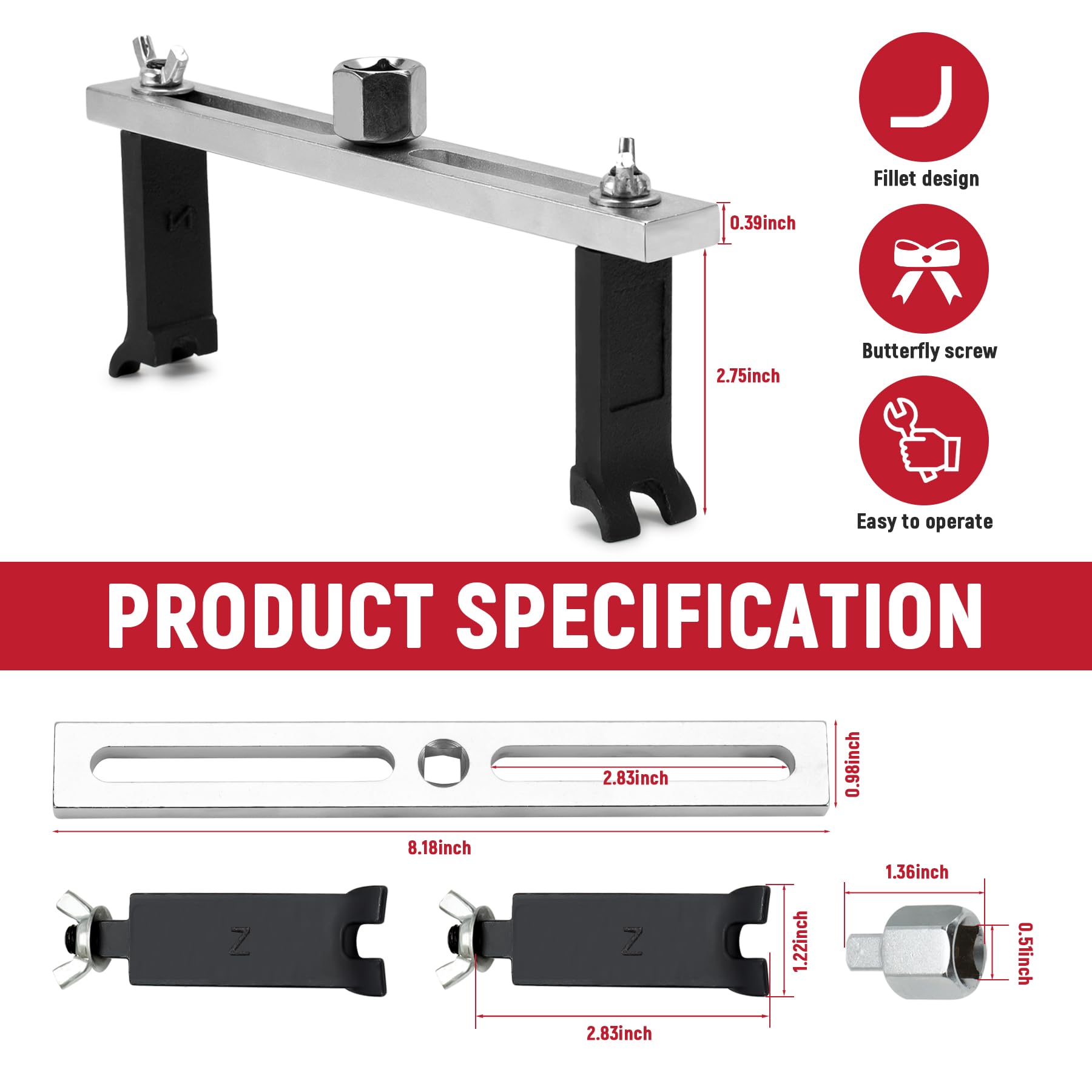 Universal Fuel Pump Removal Tool, Adjustable Two Jaws Fuel Pump Lock Ring Tool, Chromium Plated Steel Fuel Tank Lid Cover Remova