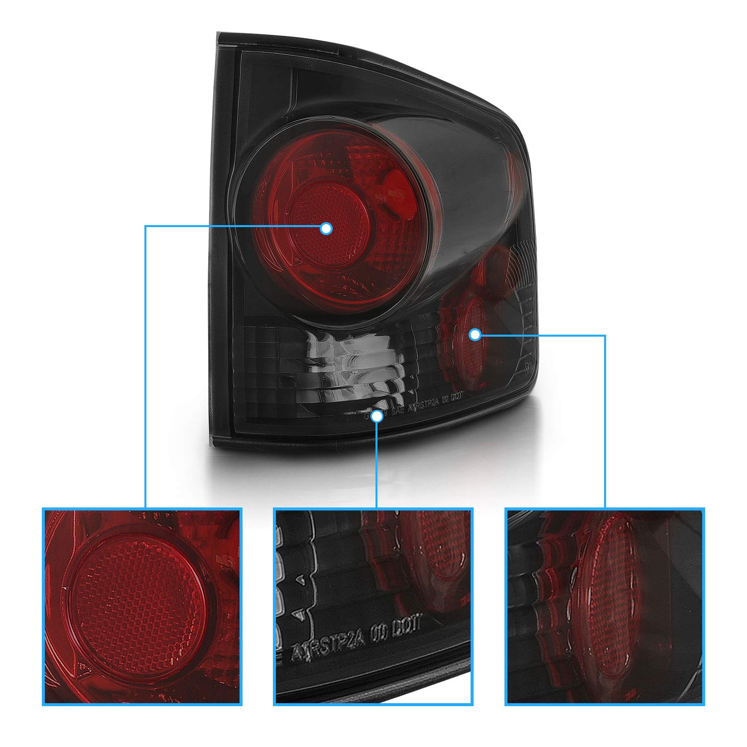 Amerilite For 94-04 Chevy S-10 / Gmc Sonoma / 96-00 Isuzu Hombre Smoke Dark Black Replacement Brake Lamp Tail Lights Assembly Set - Passenger And Driver Side