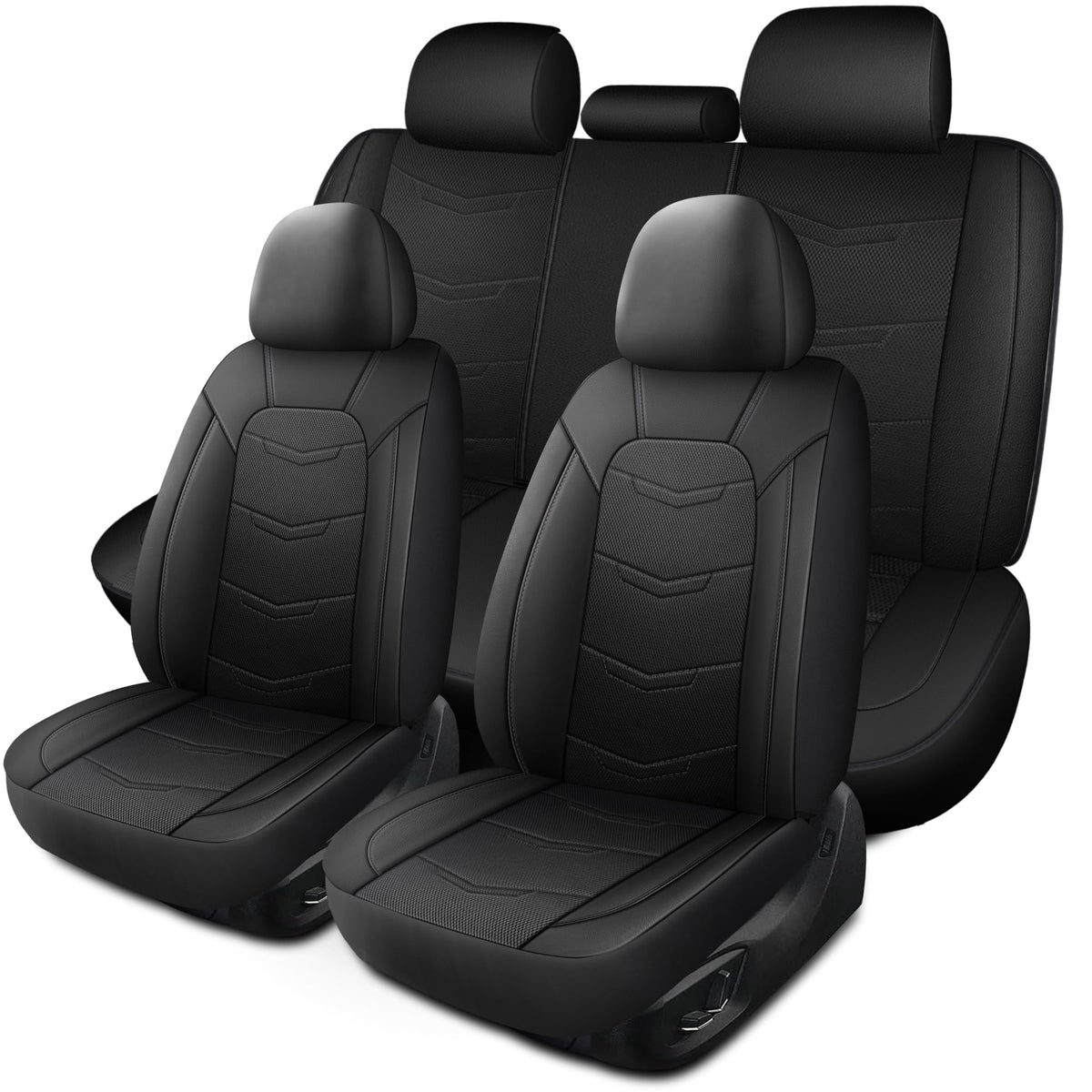HChengkikz Car Seat Covers Full Set,Leather Car Seat Covers,Breathable and Sporty Car Seat Cover,Universal Fit Anti-Slip Seat Co