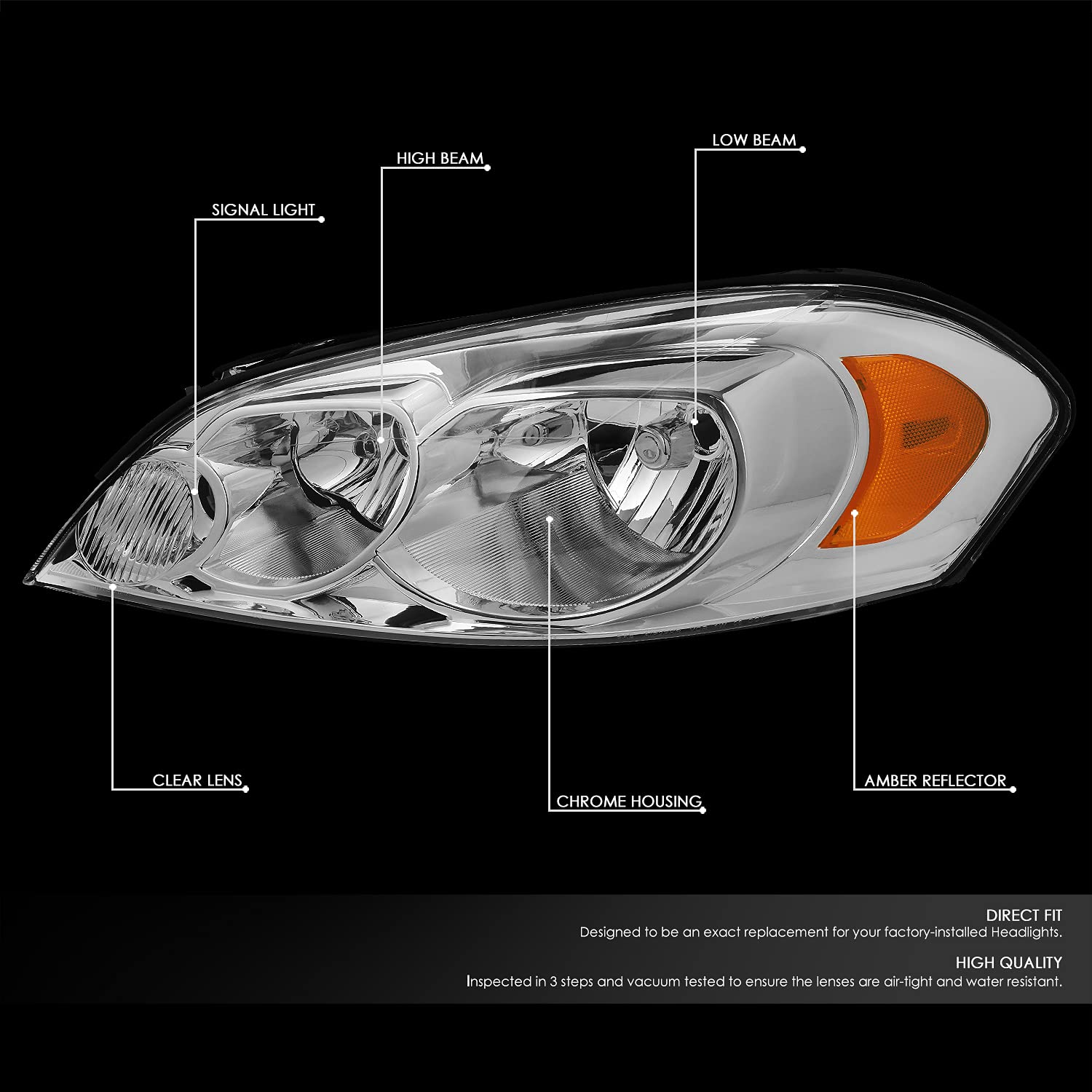 Dna Motoring Hl-Oh-Ci06-Ch-Am Chrome Amber Headlights Compatible With 06-13 Impala 14-16 Impala Limited 06-07 Monte Carlo