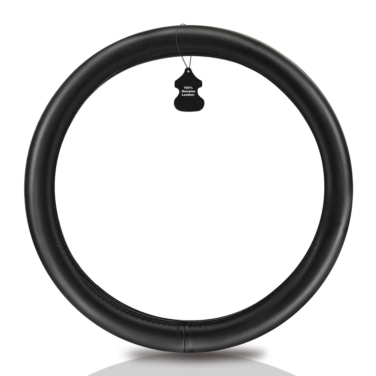 Haokay Heavy Duty Pure Cowhide Steering Wheel Cover, Black Genuine Leather Steering Wheel Cover Men Women Universal 14.5 To 15 I