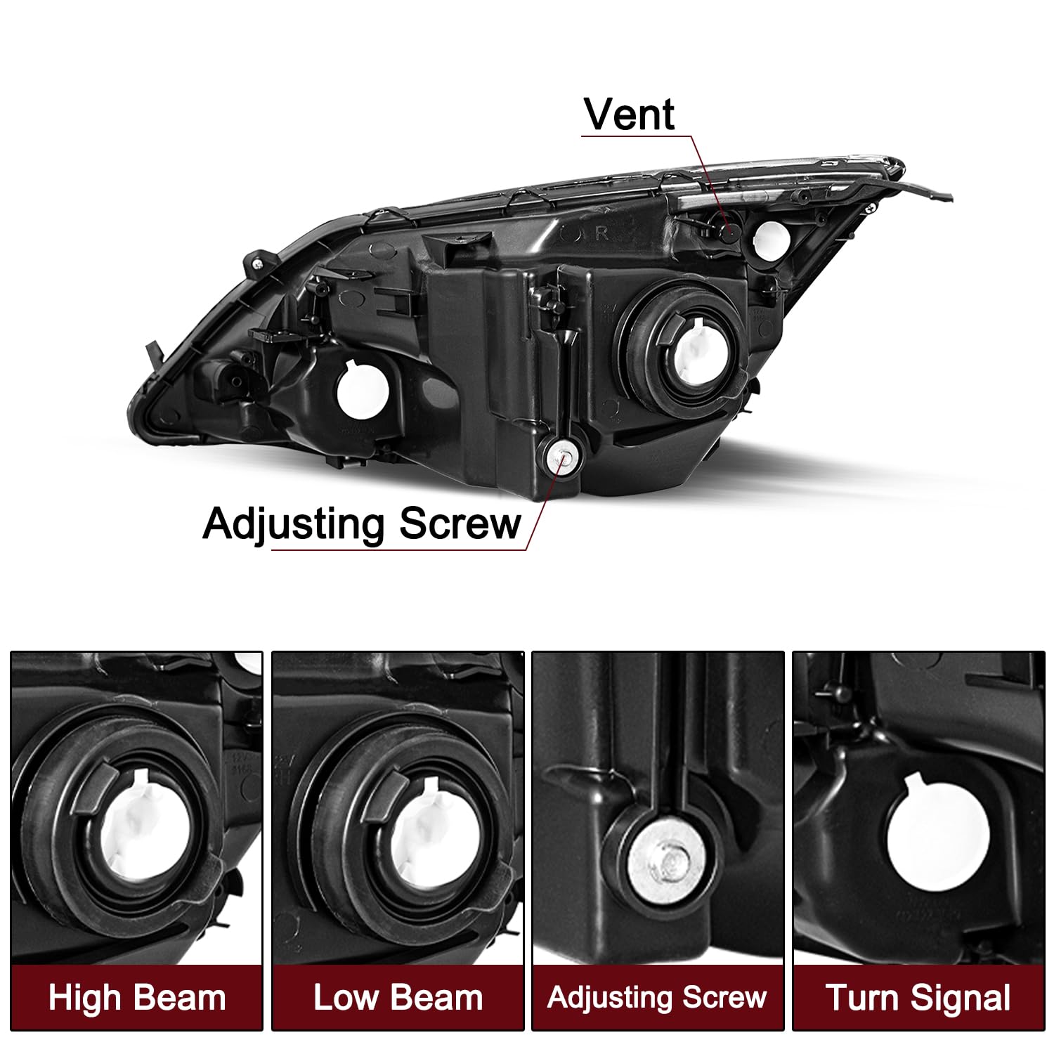 Jsboyat Headlight Assembly Pair Replacement For 2007-2011 Honda Cr-V Front Headlamp Chrome Housing With Amber Reflector (Driver And Passenger Side)
