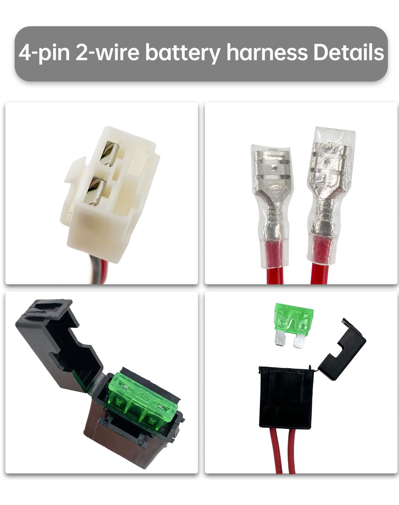 4-Pin 2-Wire Battery Wiring Harness Fit For Razor Pr200 Mx350 Mx400 Battery Wire Harness Pocket Mod Pocket Rocket Pr200 1Pack Harness Kit 30 A In-Line 4 Holes Plug