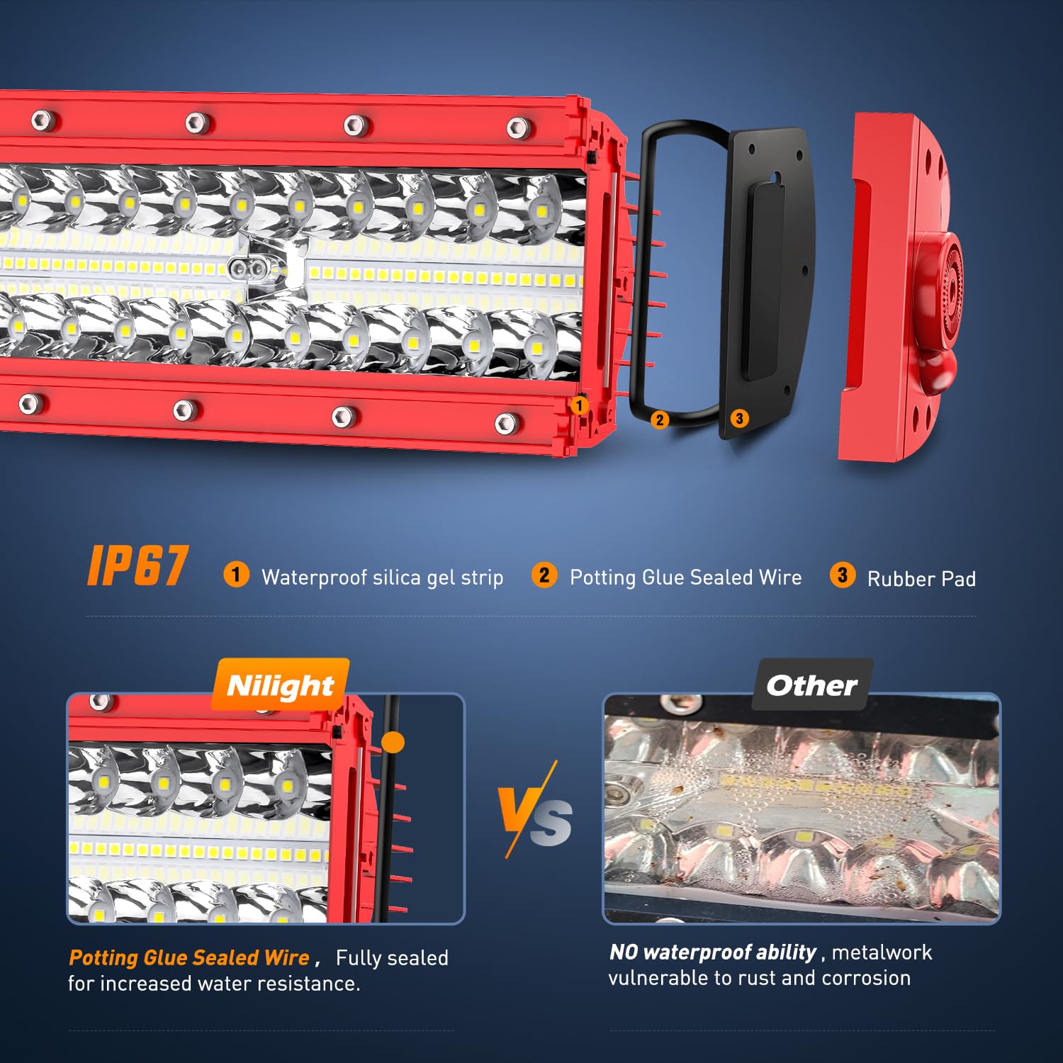 Nilight Led Light Bar 42 Inch Triple Row Spot Flood Combo Lights Red Shell With Wiring Harness Kit For Fog Driving Work Lighting