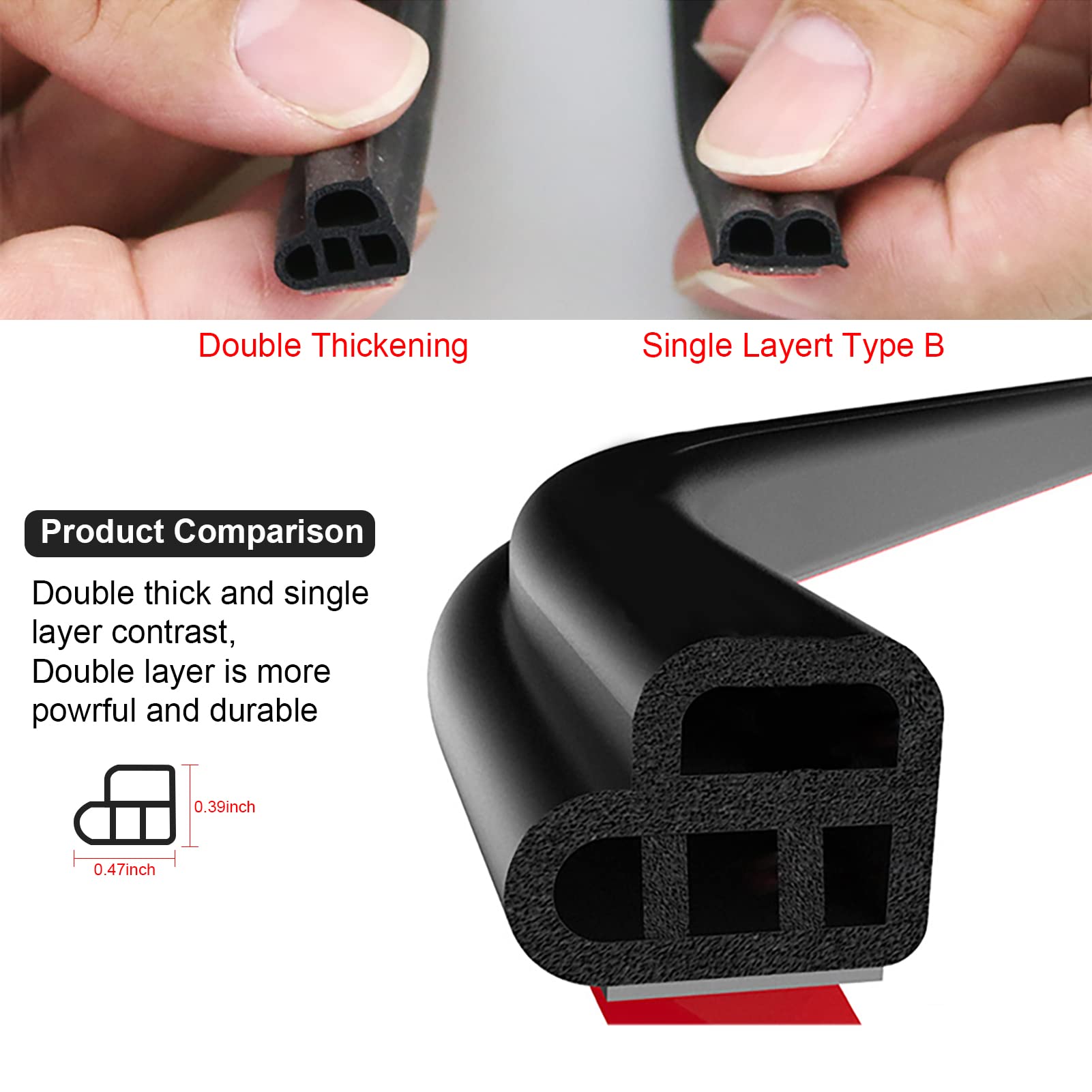 DOTAATDW Car Door Seal Strip 52.49Ft Car Weather Stripping Double Layer L Shape Self Adhesive Auto Door Soundproofing Weatherstr
