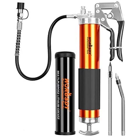 Horusdy Grease Gun, 7000 Psi Heavy Duty Pistol Grip Grease Gun With 14 Oz. Grease & 18 Flex Hose Coupler