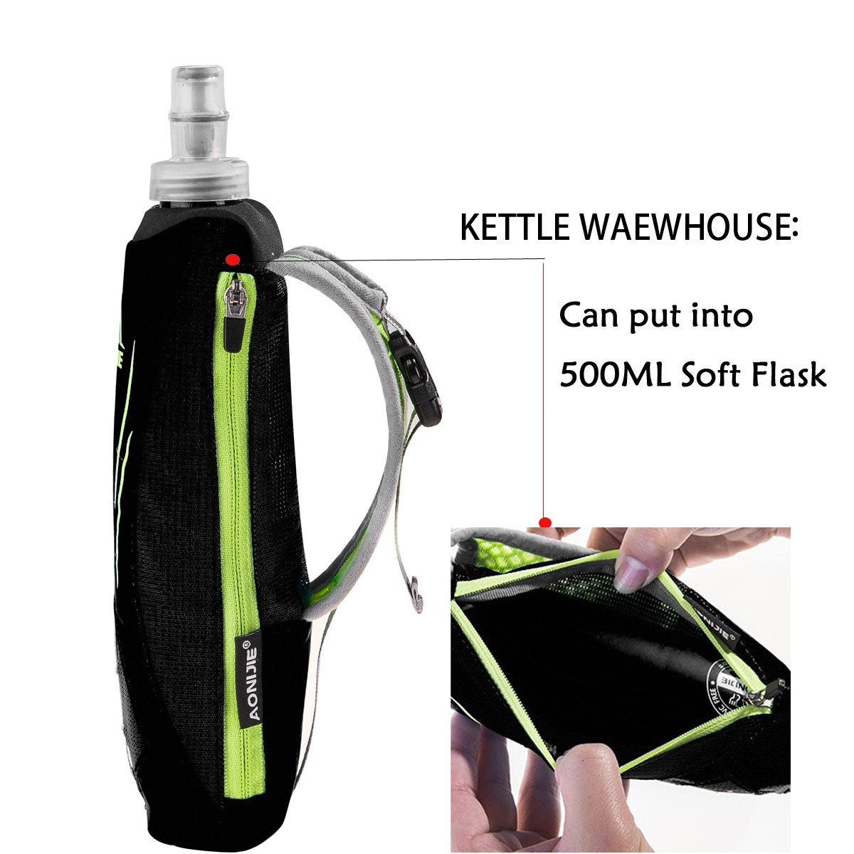 Geila Handheld Water Bottle, 17 oz Black Soft Flask with Hand Strap for Running, Hydration Pack, Sport Bottle