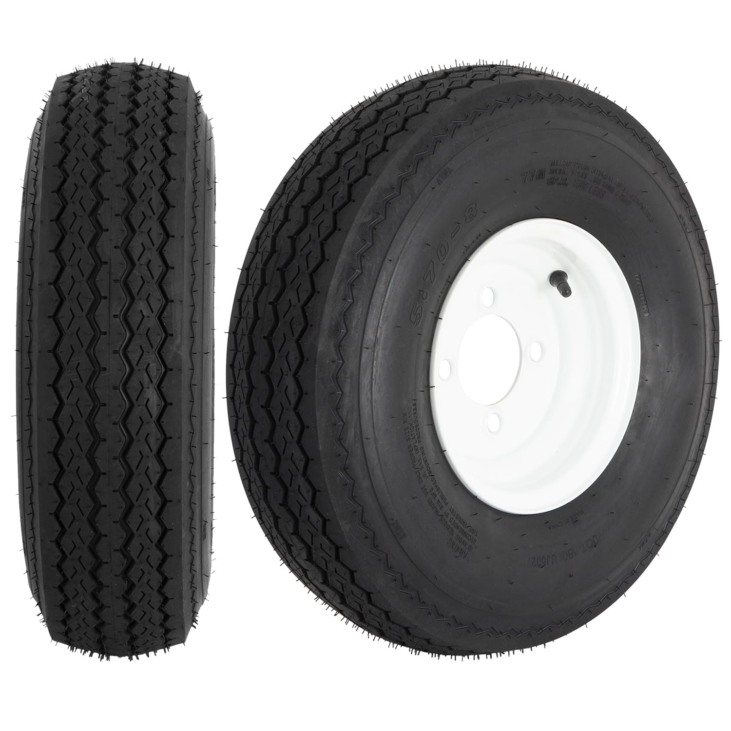 YUANXING Trailer Tires on Rim 5.70-8 570X8 570-8 with 8 '' White Wheel - 4 Lug on 4 '' - Load Range C