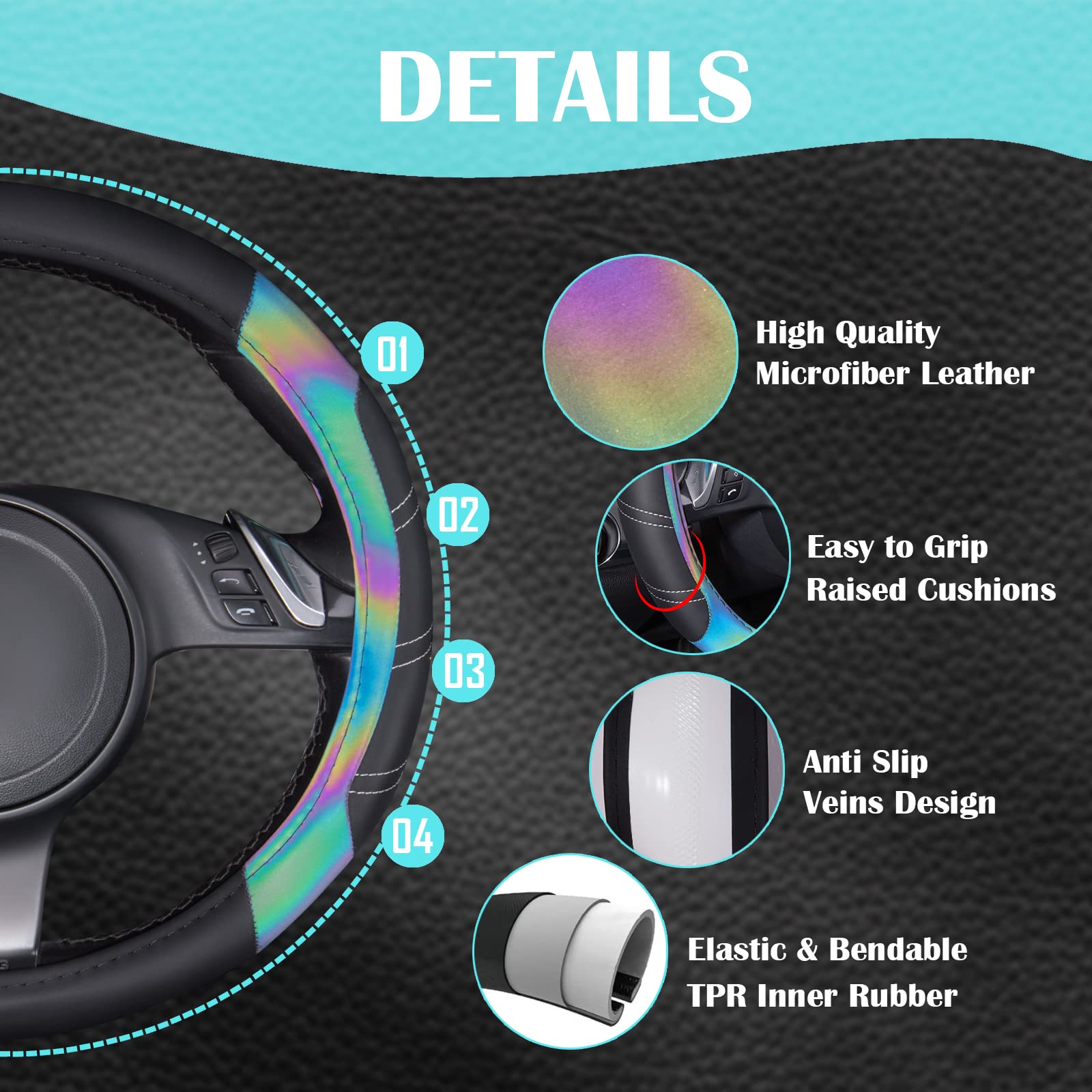 Car Pass Line Rider Microfiber 15.5-16 Inch Leather Sporty Steering Wheel Cover Universal Fits For 95% Truck,Suv,Pickup, Anti-Sl