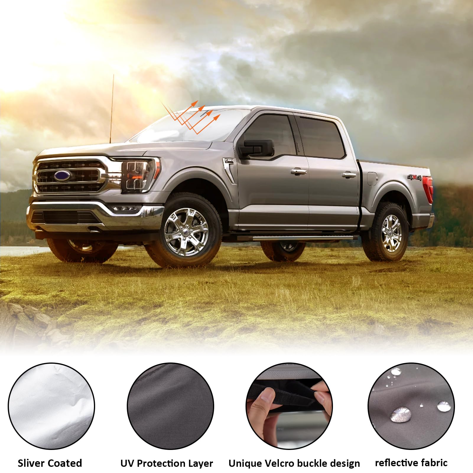 Windshield Sun Shades Sunshade Fit For Ford F150 2021 2022 2023 2024 Front Window Shield Sun Visor Protector For Ford F150 F-150