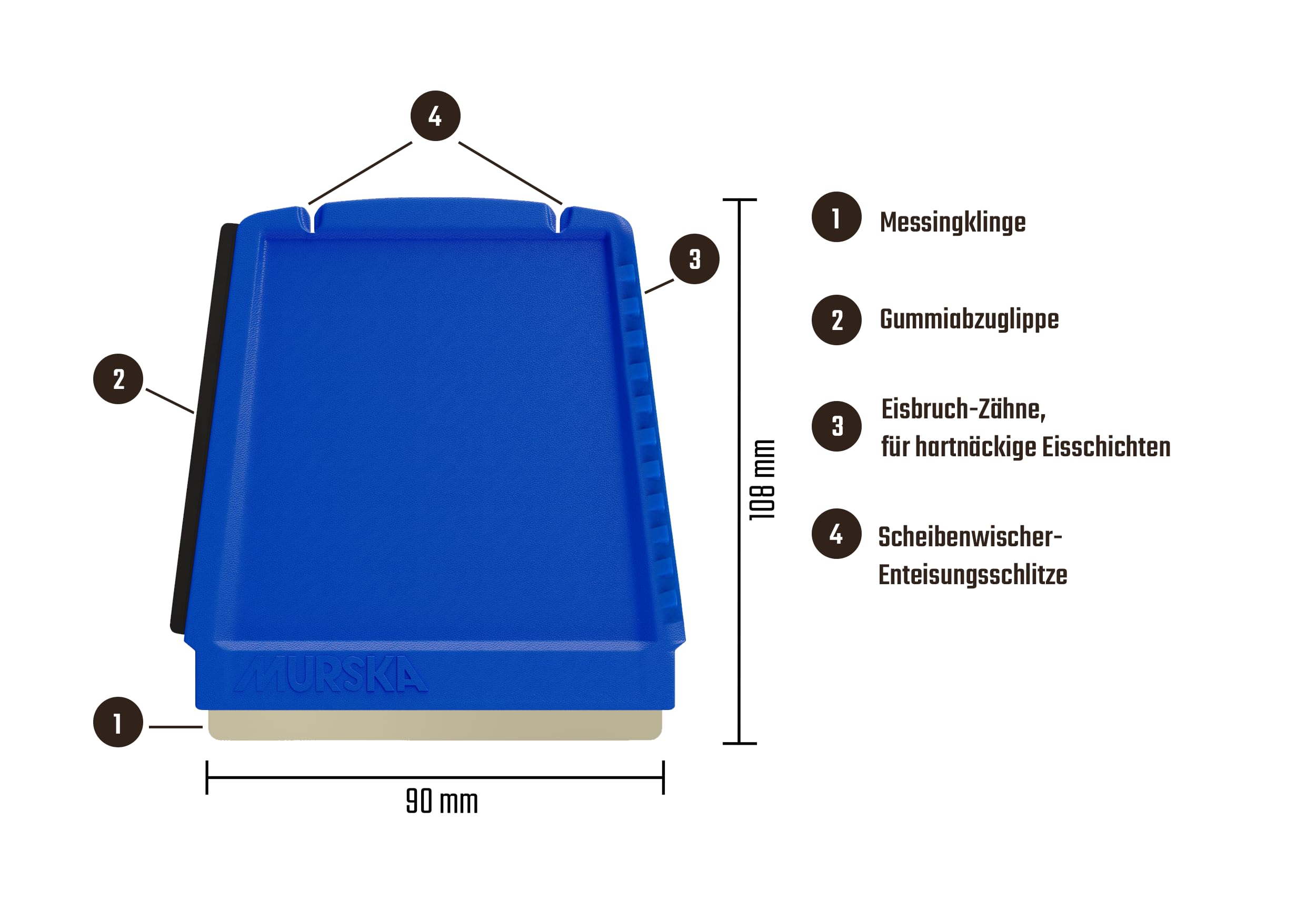 L & P Car Design 4-in-1 Ice Scraper Brass Blade 2-Pack, Blue, Model A052