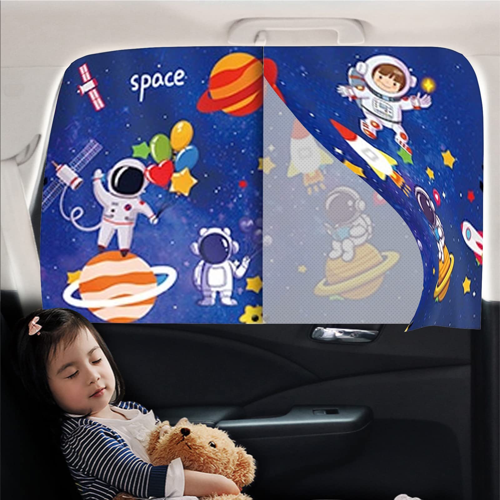 Car Sun Shade For Baby - Eohmak Car Side Window Sun Shade Cover Upgrade Double Opening Car Interior Curtain Sun Blocker Blind (Dark Blue Space, 2 Pack)