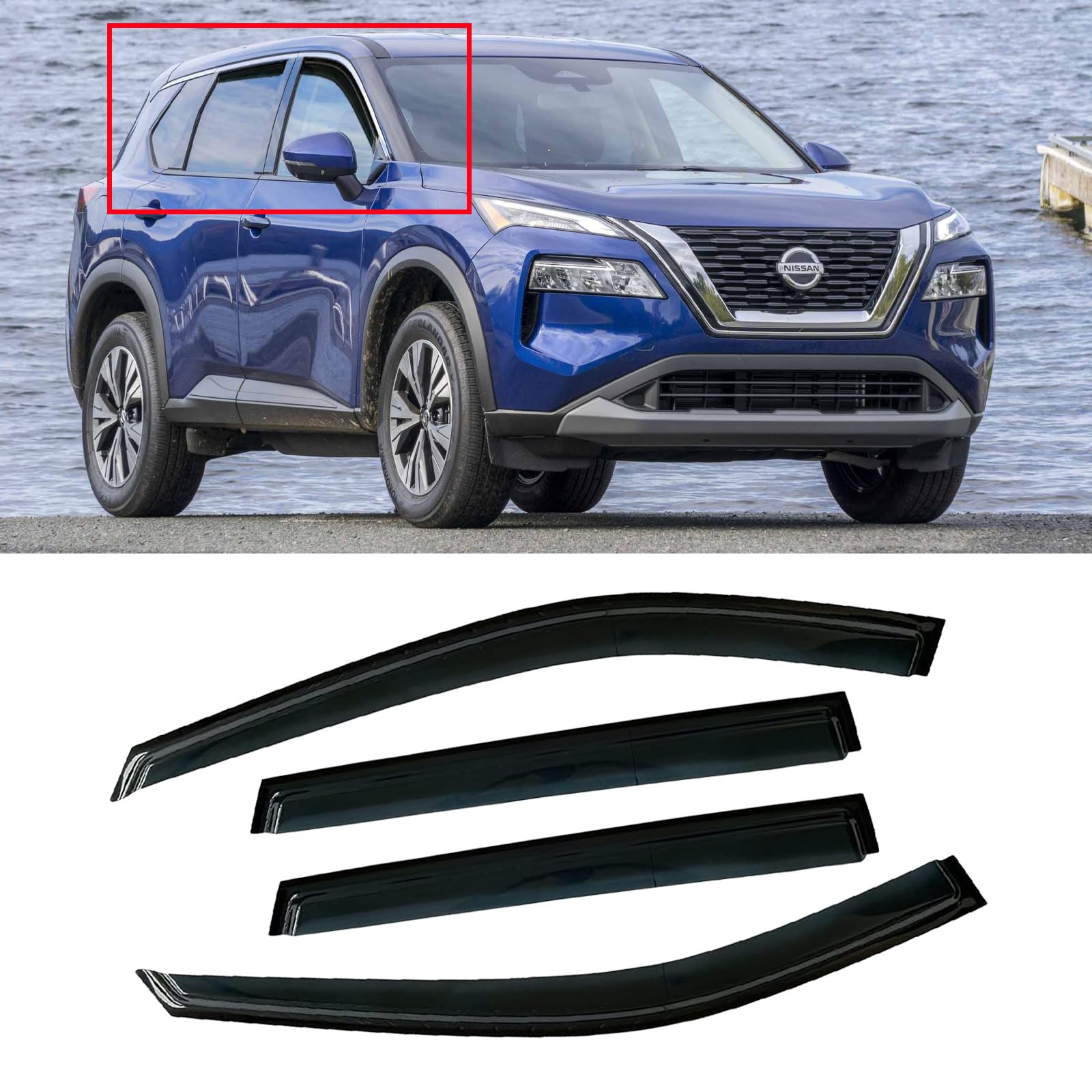 Window Visor For 2021-2025 Nissan Rogue S Sv Sl Platinum, Out-Channel Rain Guards Shields Vent Deflector Shade Wind Dark Smoke 2