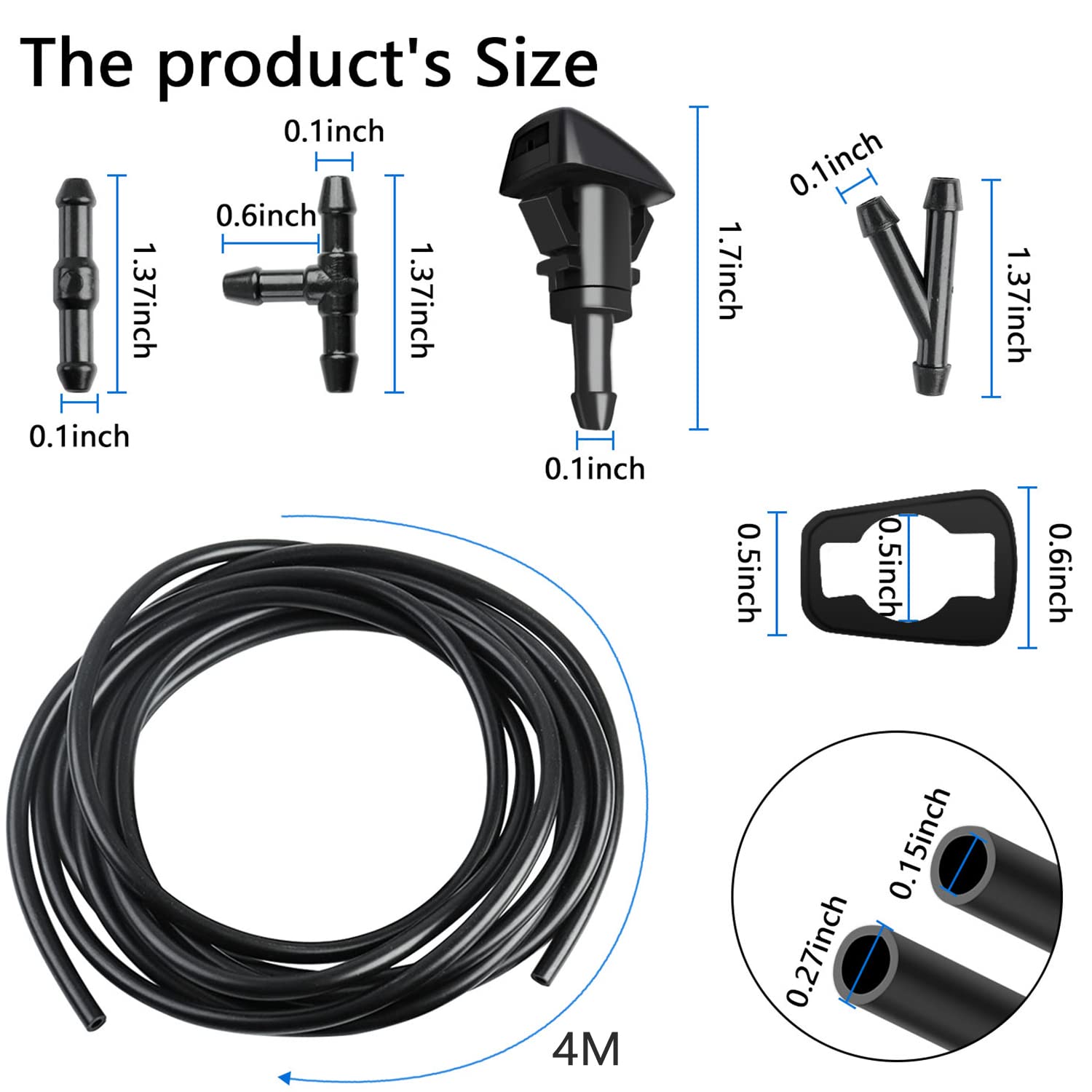 GZZTORES Windshield Washer Nozzles Kit for Chrysler Dodge Ram, 2 Nozzles with Gaskets, 157 Hose & Blue Removal Tool
