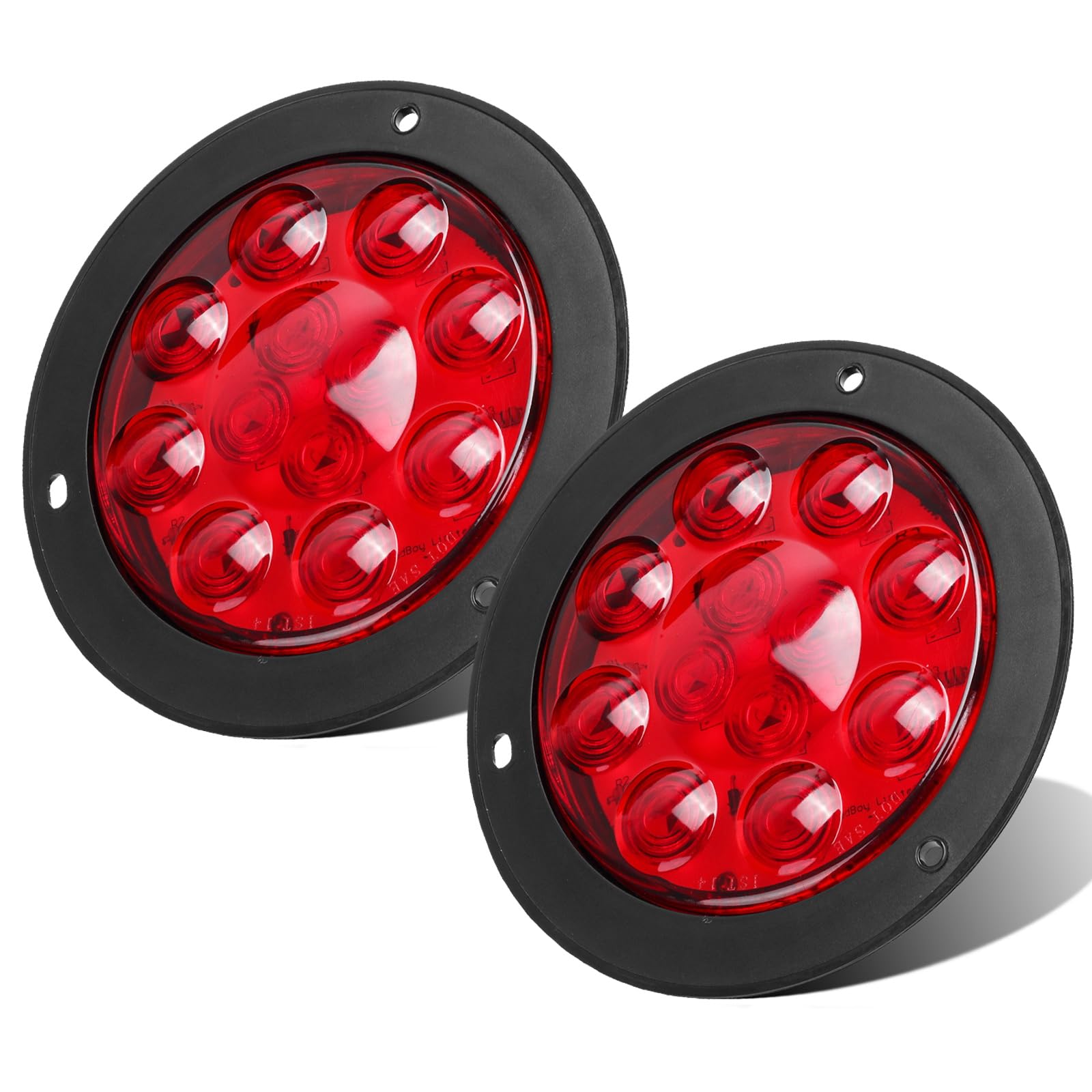 Partsam 2Pcs 4'' Red Stop Turn Tail Brake Truck Trailer Light Flange Mount 12 Diodes Utility