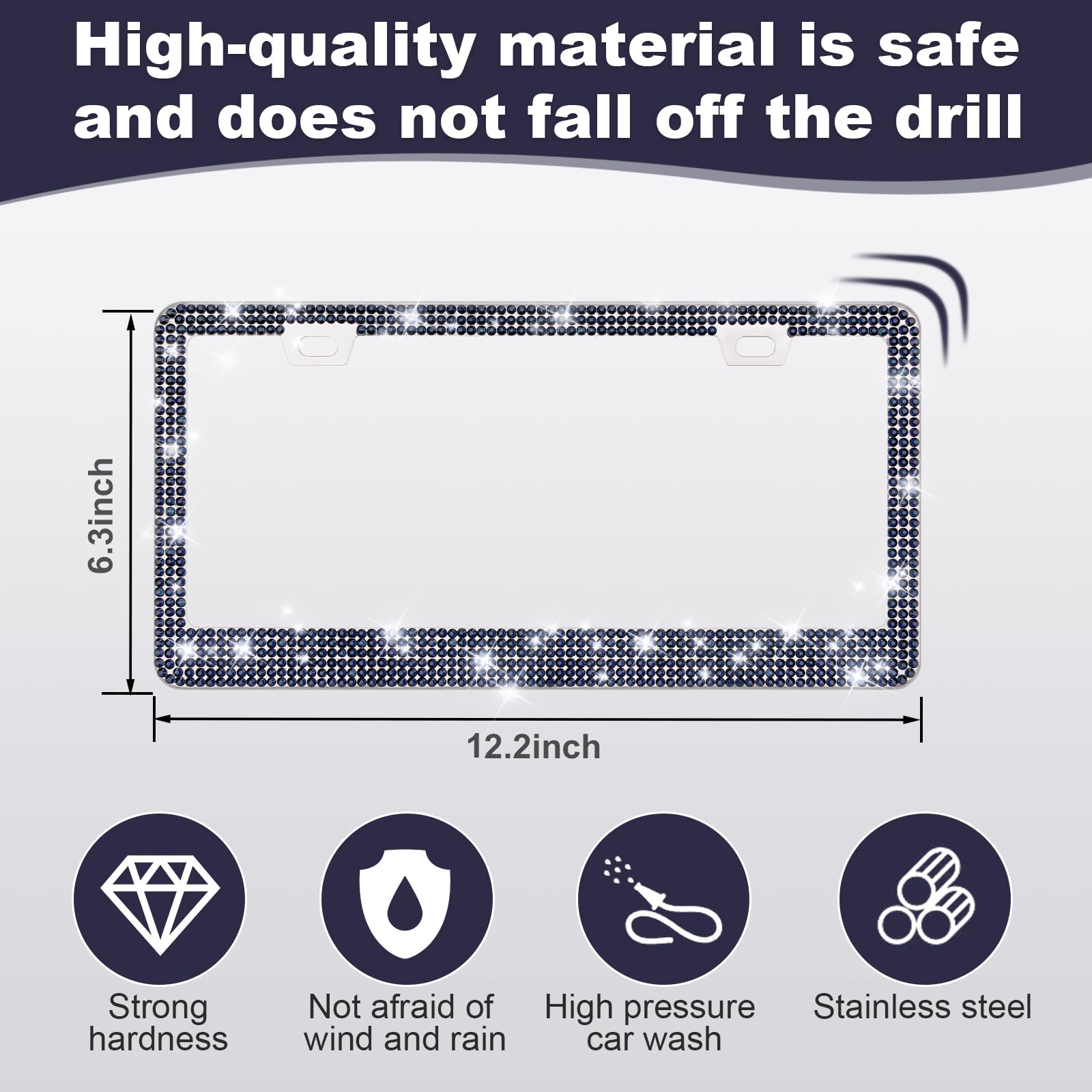 Quanqiufei 2 Pack Bling License Plate Frames For Women, Sparkly Rhinestone Diamond Car Accessories With Glitter Crystal Caps (Na