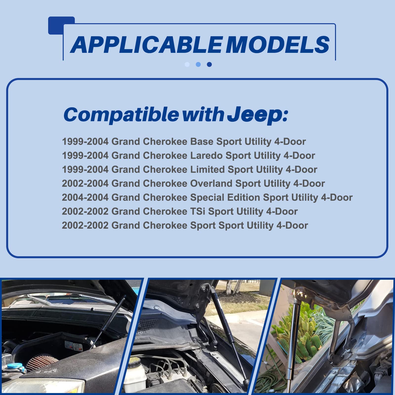 Otuayauto Hood Struts Lift Supports Replacement For 1999-2004 Jeep Grand Cherokee Front Shocks Gas Springs 4048 (Pack Of 2)
