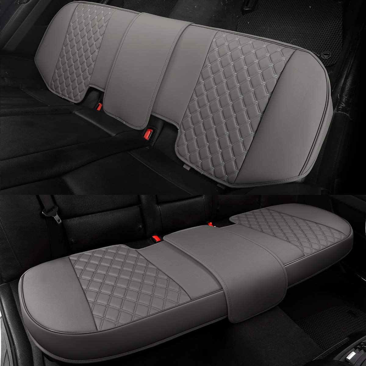 Black Panther Luxury Pu Leather Rear Car Seat Cover, Compatible With Most Vehicles, Adjustable Length 49-55'', Diamond Pattern E