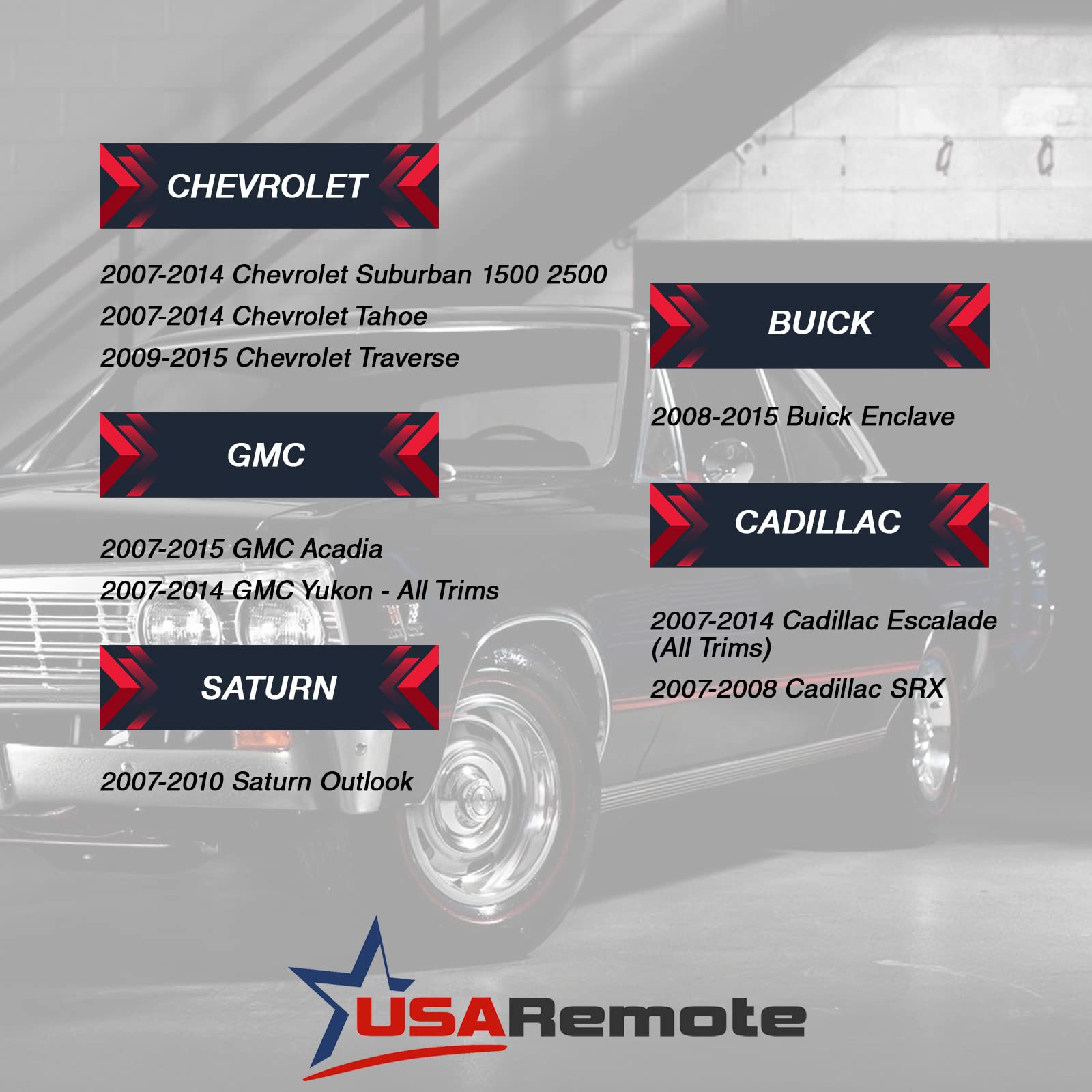 Car Key Fob Keyless Entry Remote With Ignition Key Fits Chevy Suburban Tahoe Traverse/Gmc Acadia Yukon/Cadillac Escalade Srx/Buick Enclave/Saturn Outlook, Set Of 2