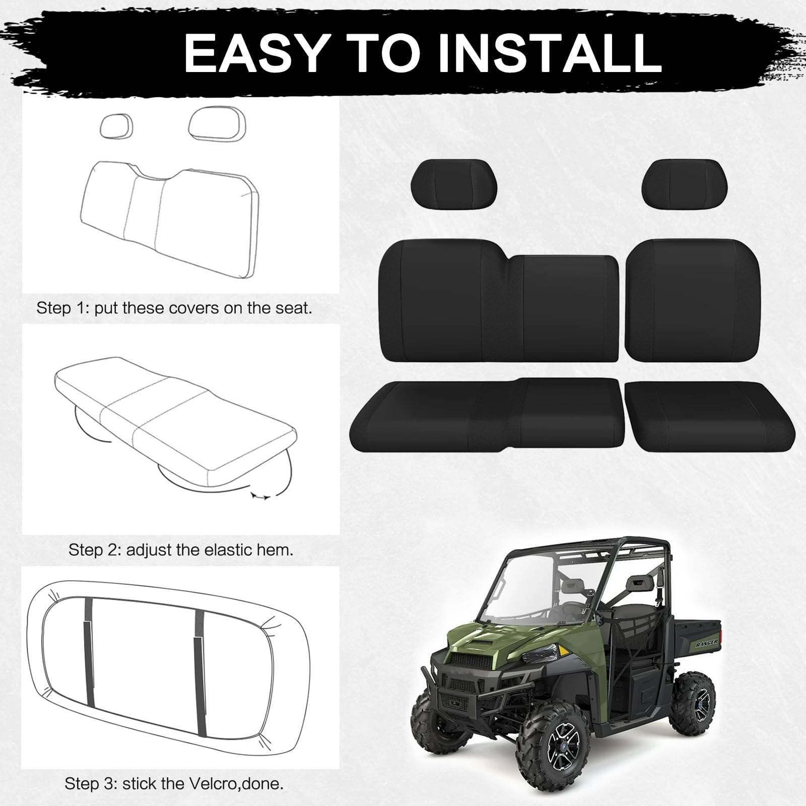 Smotrcc Ranger 1000 Seat Covers With Headrest Covers - Waterproof Pu Coatin Compatible With Polaris Ranger 1000/Ranger Xp 1000/Ranger Crew Xp 1000 2017-2023, Utv Seat Covers, Crew Fits Front Seat Only