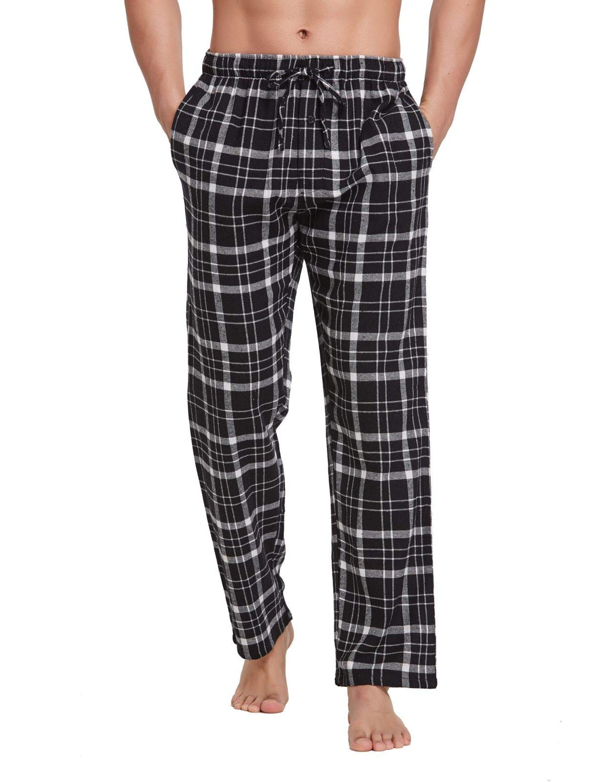 Cyz Mens 100 Cotton Super Soft Flannel Plaid Pajama Pants-Blackwhitetartan-2Xl
