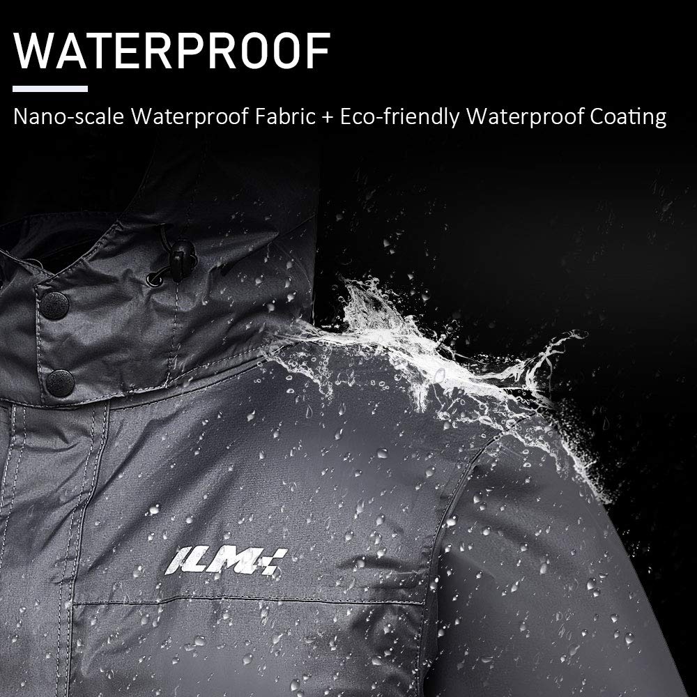Ilm Motorcycle Rain Suit Waterproof Wear Resistant 6 Pockets 2 Piece Set With Jacket And Pants Fits Men (Men'S Small, Gray)