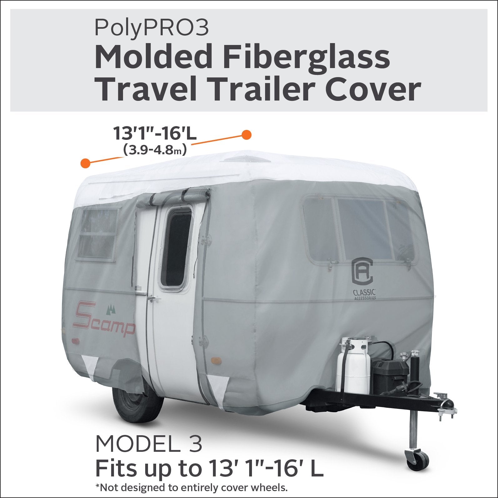 Classic Accessories Travel Trailer Cover, Fits 13' 1"-16' Trailers, Grey/Snow White, PolyPRO 3, Model 80-409-161001-RT
