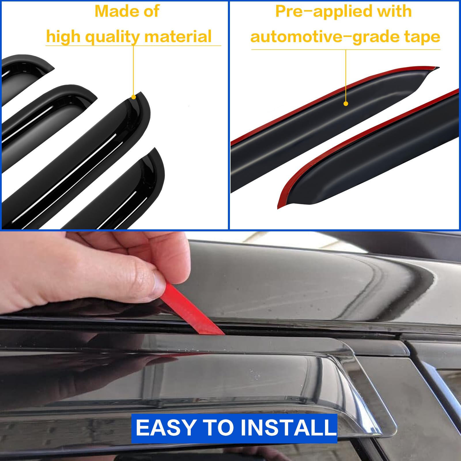 Cxdar Window Rain Guards For 2009-2018 Dodge Ram 1500 Quad Cab, Out-Channel Vent Visors Shades Wind Deflectors For 09-18 Ram 150