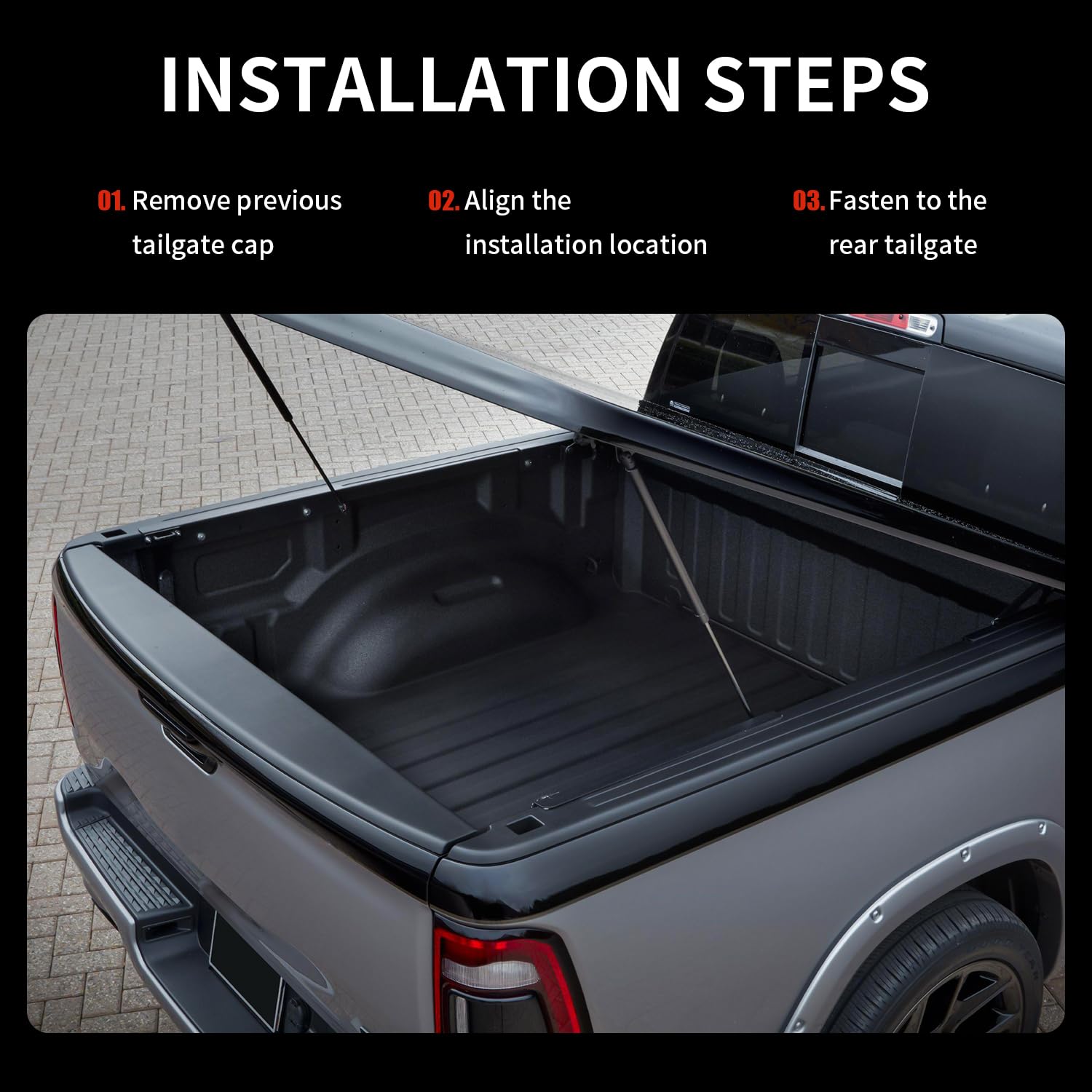 Karpal Rear Rh & Lh Truck Bed Rail Cap Tailgate Spoiler Top Protector Cover Compatible With 2019-2022 Dodge Ram 1500 Replace 682