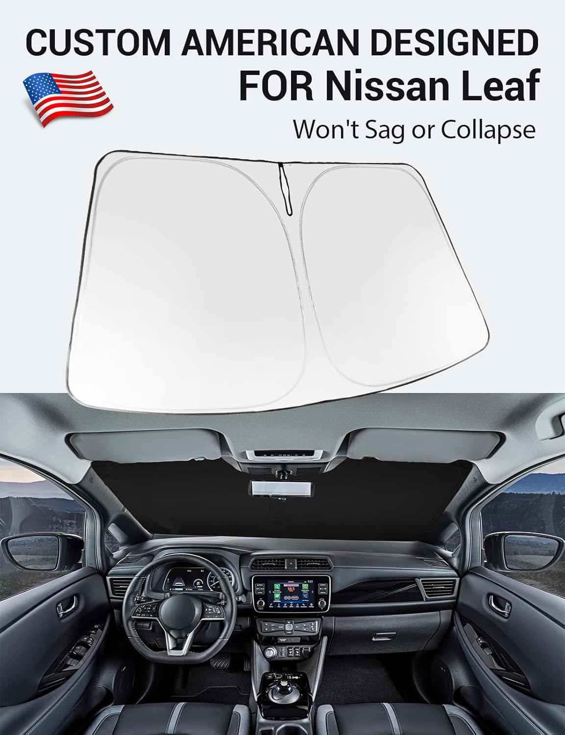 Proadsy 2025 Upgrade Windshield Sun Shade Custom Fit 2018-2023 2024 2025 Nissan Leaf Foldable Front Sunshade Protector Sun Visor