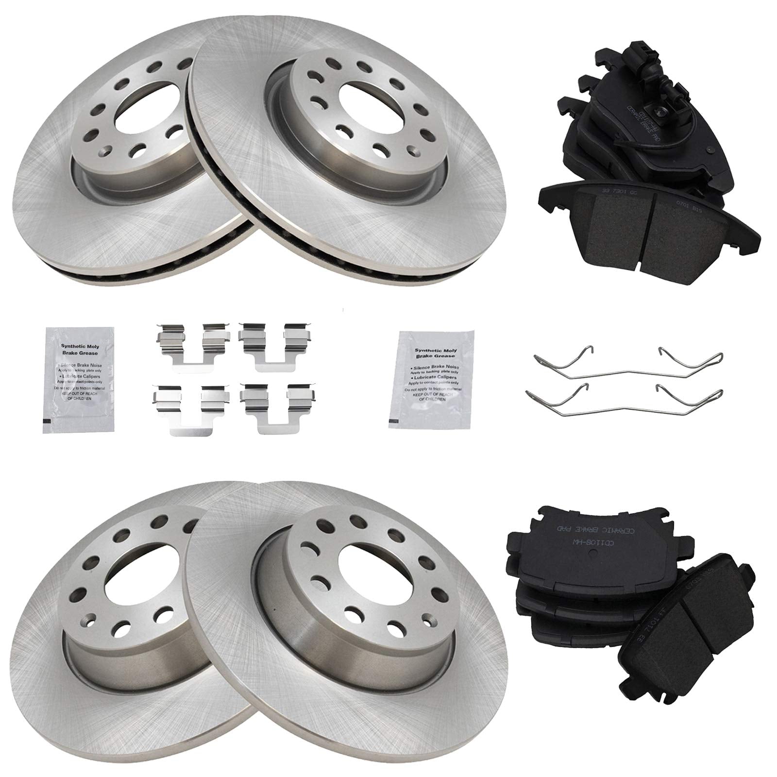 Trq Front And Rear Brake Pad & Rotor Kit Brake Pads Brake Rotor Ceramic Compatible With 2009-2010 Audi A3 A3 Quattro 2009-2016 V