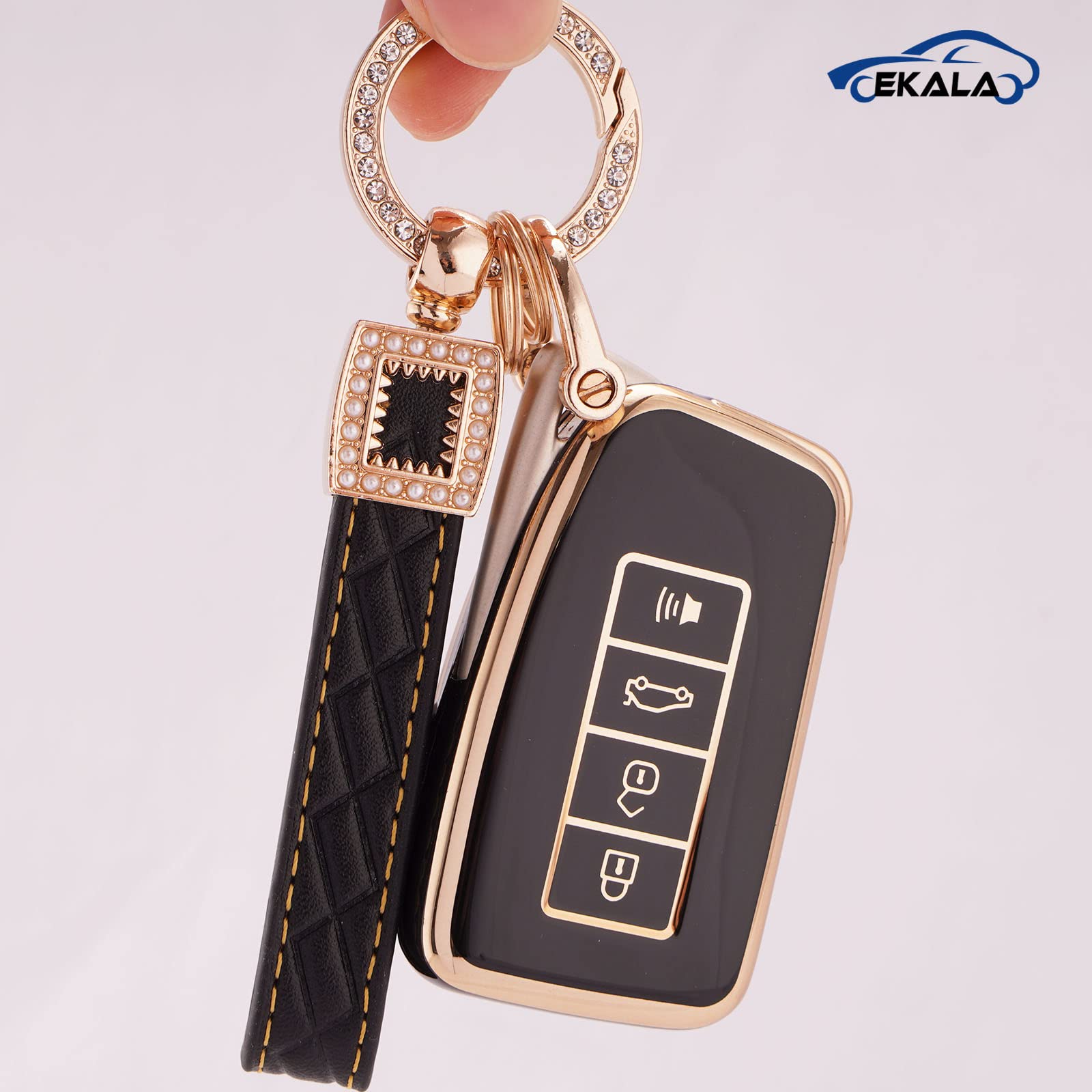 EKALA for Lexus Key Fob Cover Soft TPU Full Protection Smart Car Key Protector with Black Leather Keychain Lanyard Fit for Lexus