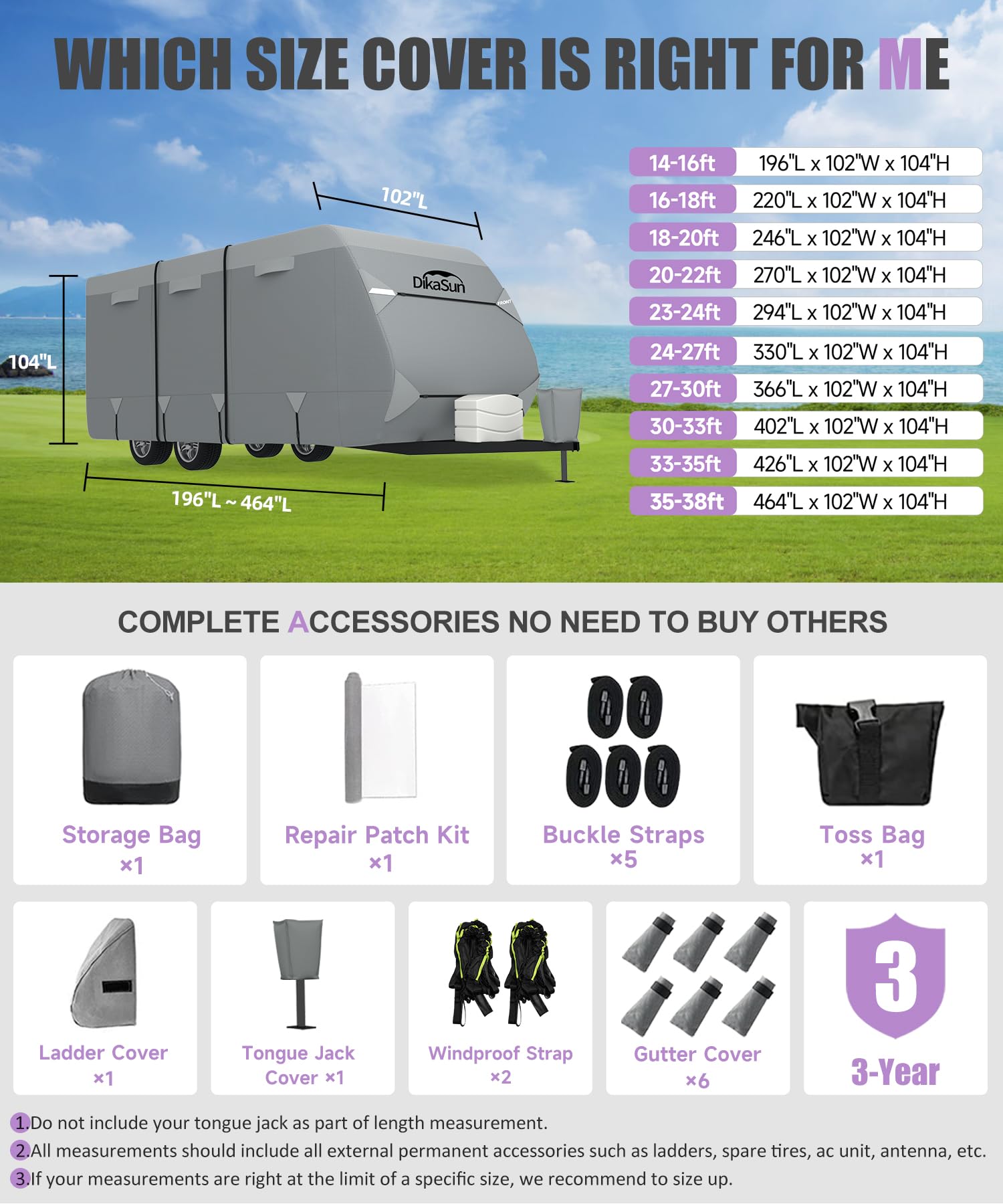 Travel Trailer Rv Cover 20-22 Ft, 7 Layers Top Waterproof Camper Cover, Heavy Duty Toy Hauler Rv Cover For Winter Snow With Tong