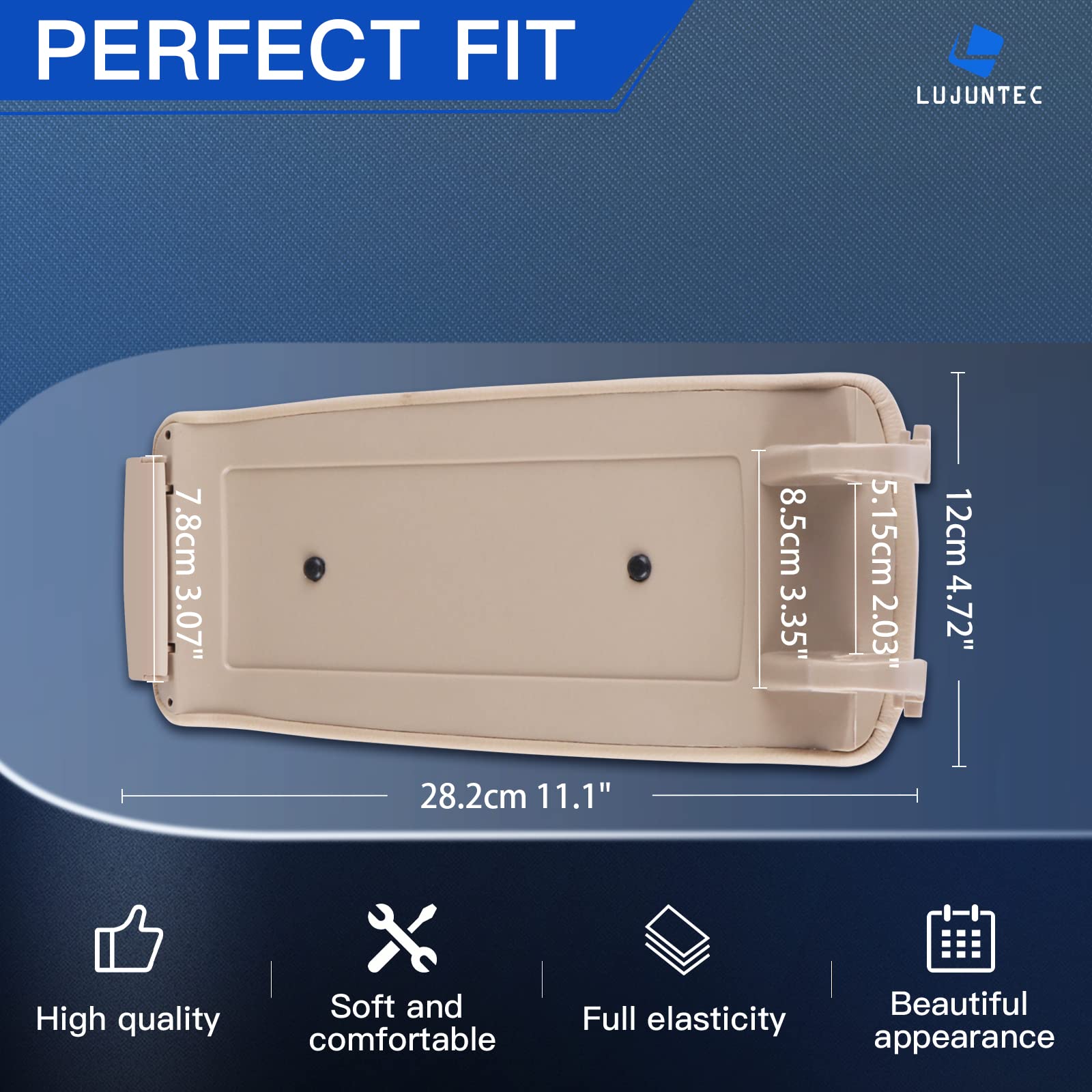 Lujuntec Center Console Armrest Latch Lid With Skin Cover Fits 2000-2008 A4 A6 S4 Lid Armrest Beige