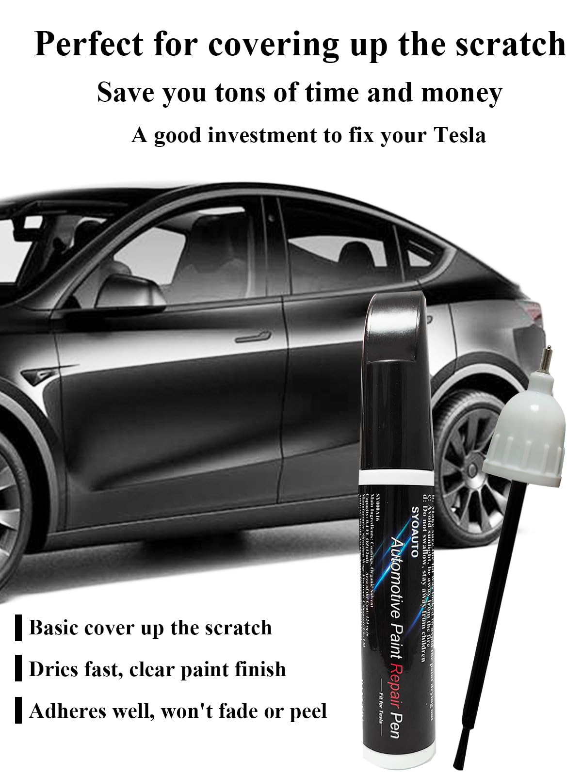 Syoauto Touch Up Paint Black Fit For Tesla Model Y 3 X S Tesla Model Paint Repair Kit Tesla Paint Pen Tip And Brush 2 In 1 Auto