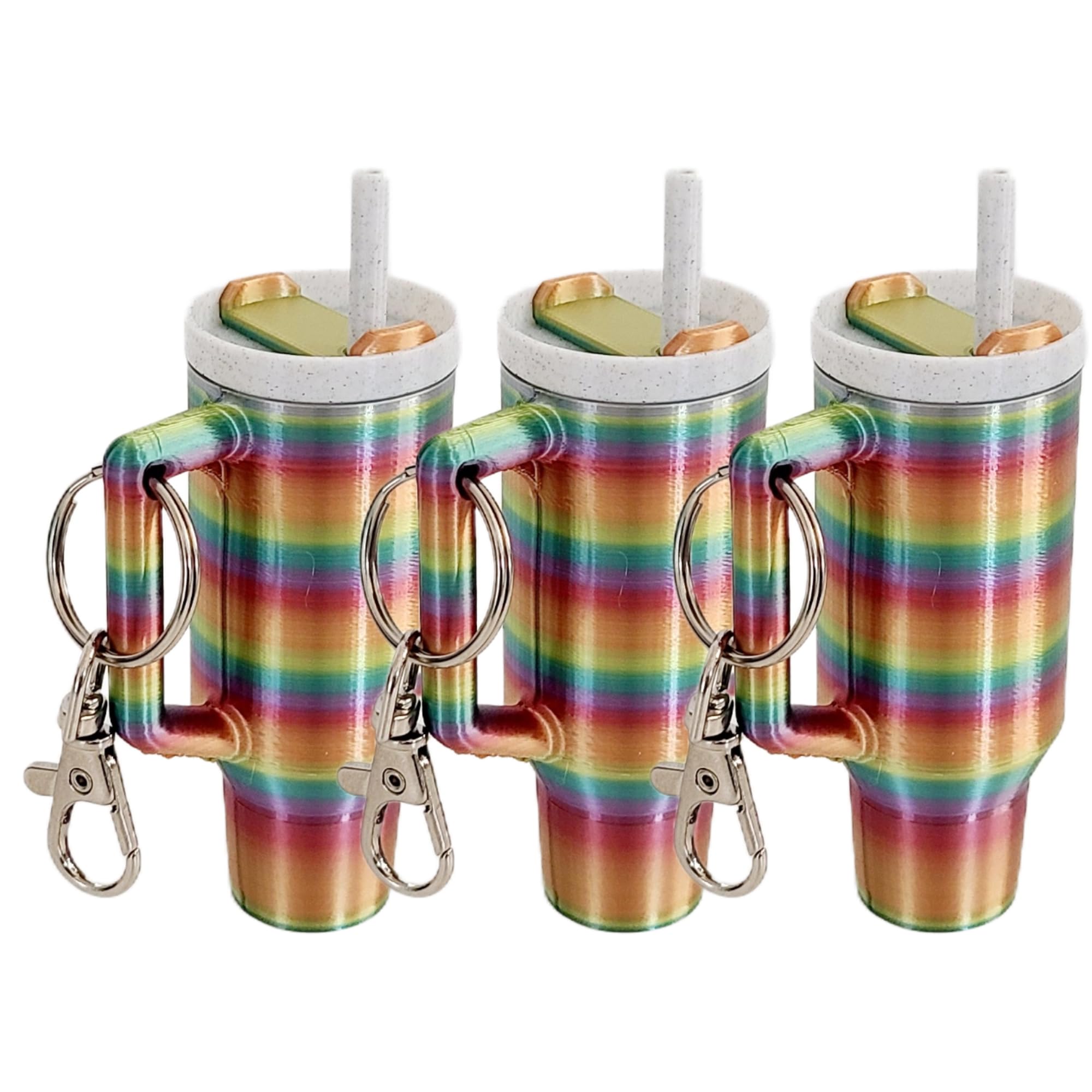 Miniature Tumbler Replica Keychain - 3D Printed Desk Accessory Home Decor (3 Pack: Rainbow)