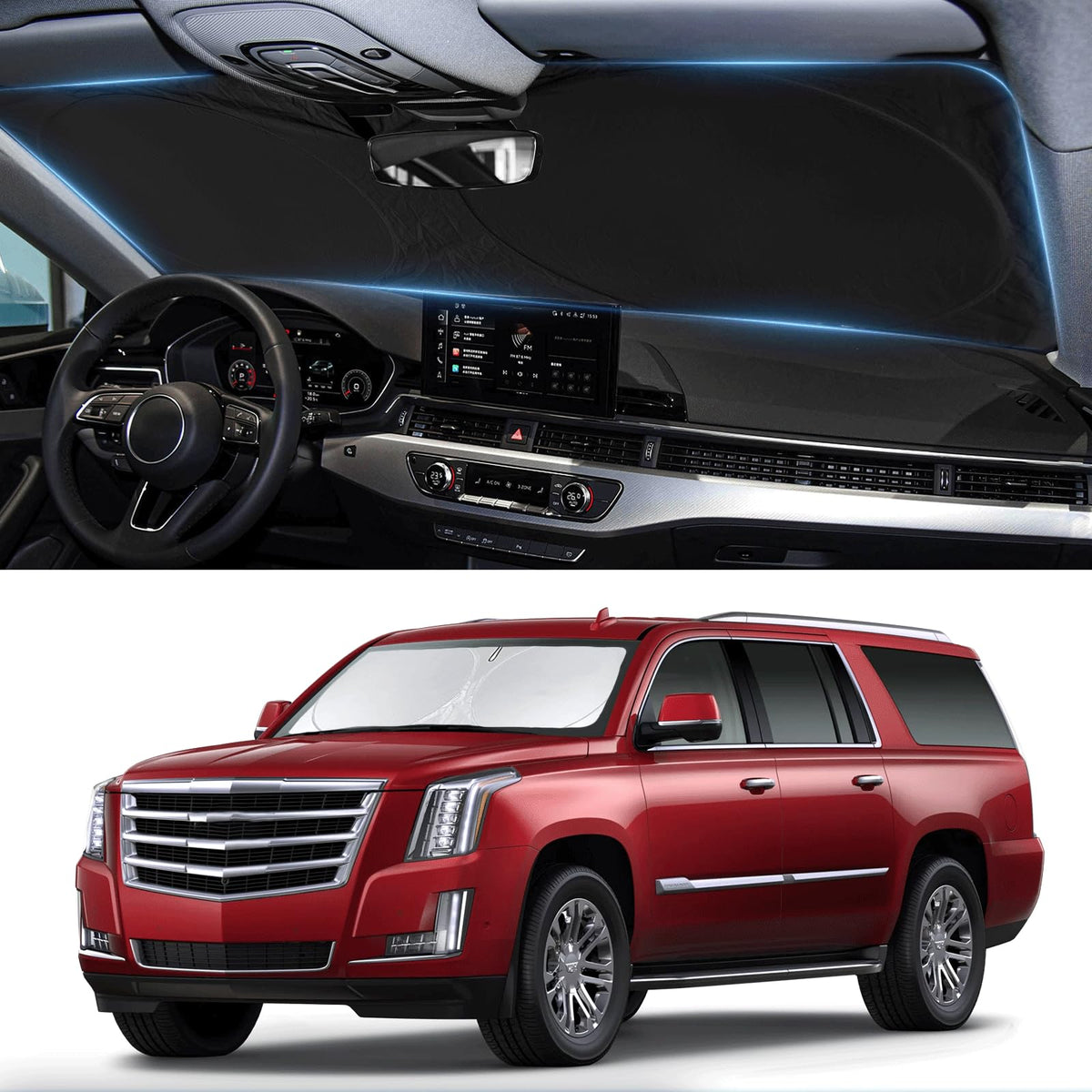 Custom Fit Escalade Windshield Sunshade For Cadillac Escalade Accessories 2021-2023 2024 2025 Front Window Shades Cover For Wind