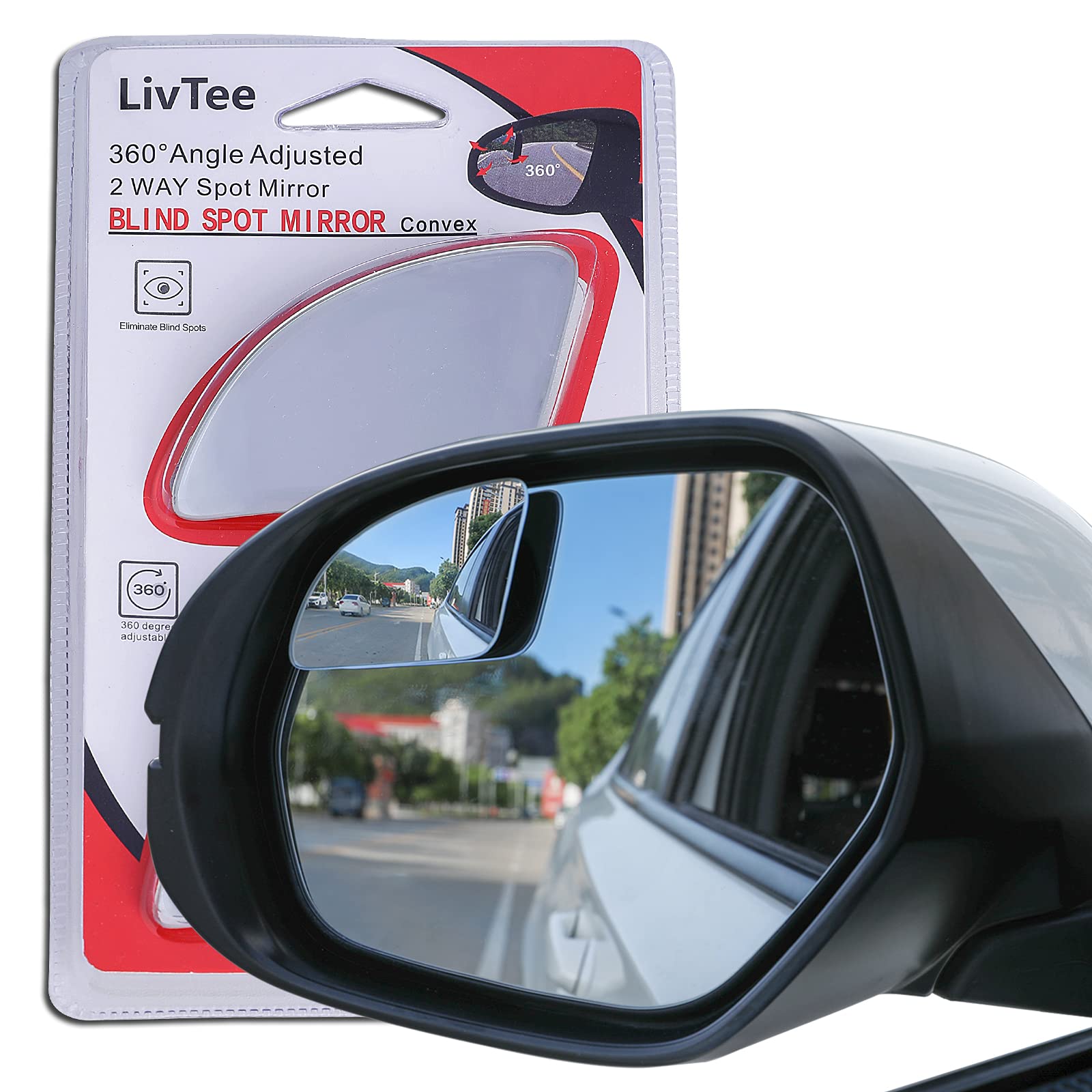 Livtee Blind Spot Car Mirror,Asymmetric Fan Shaped Hd Glass Frameless Convex Rear View Mirror With Wide Angle Adjustable Stick For Cars Suv And Trucks, Pack Of 2