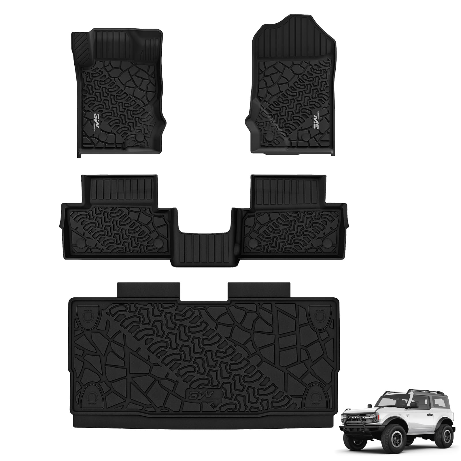 3W Floor Mats & Cargo Liner Fit For 2021 2022 2023 2024 2025 Ford Bronco 2 Door All Weather Tpe Car Accessories Custom Fit Floor
